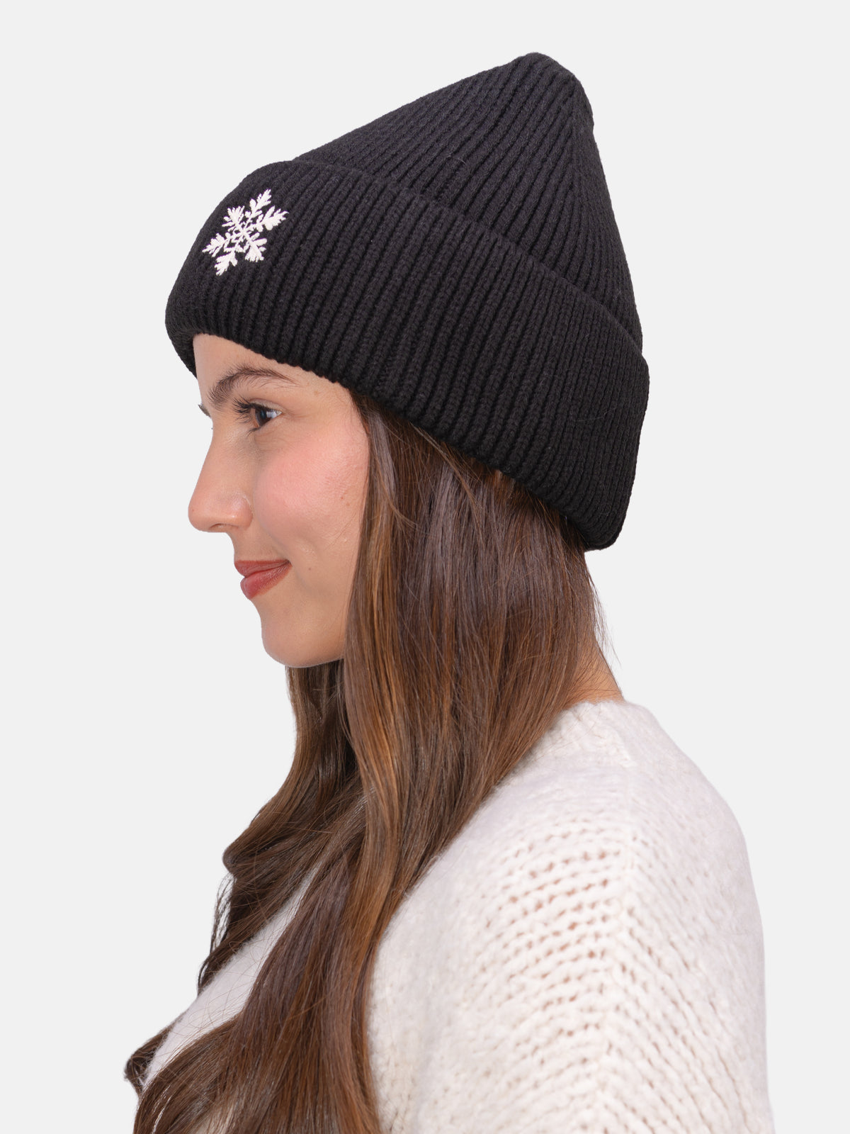 Beanie Mütze mit Schneeflocke #Farbe_Schwarz