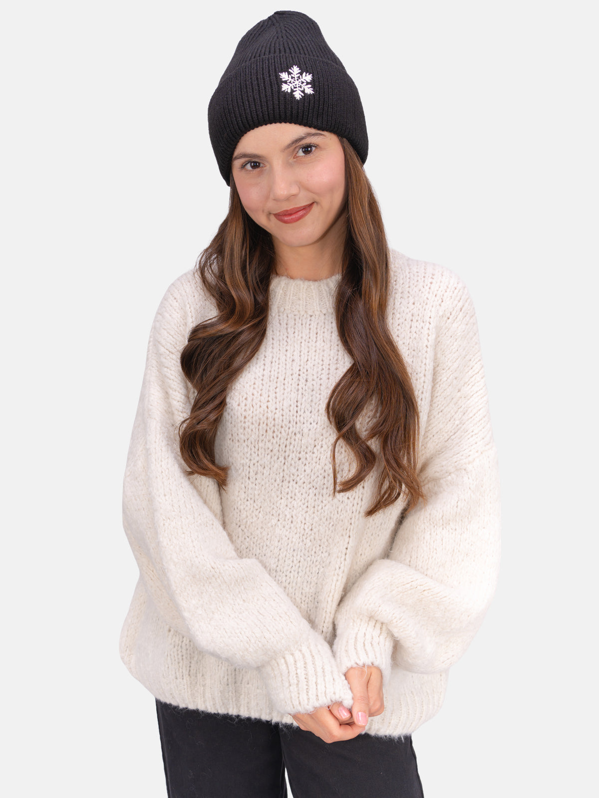 Beanie Mütze mit Schneeflocke #Farbe_Schwarz