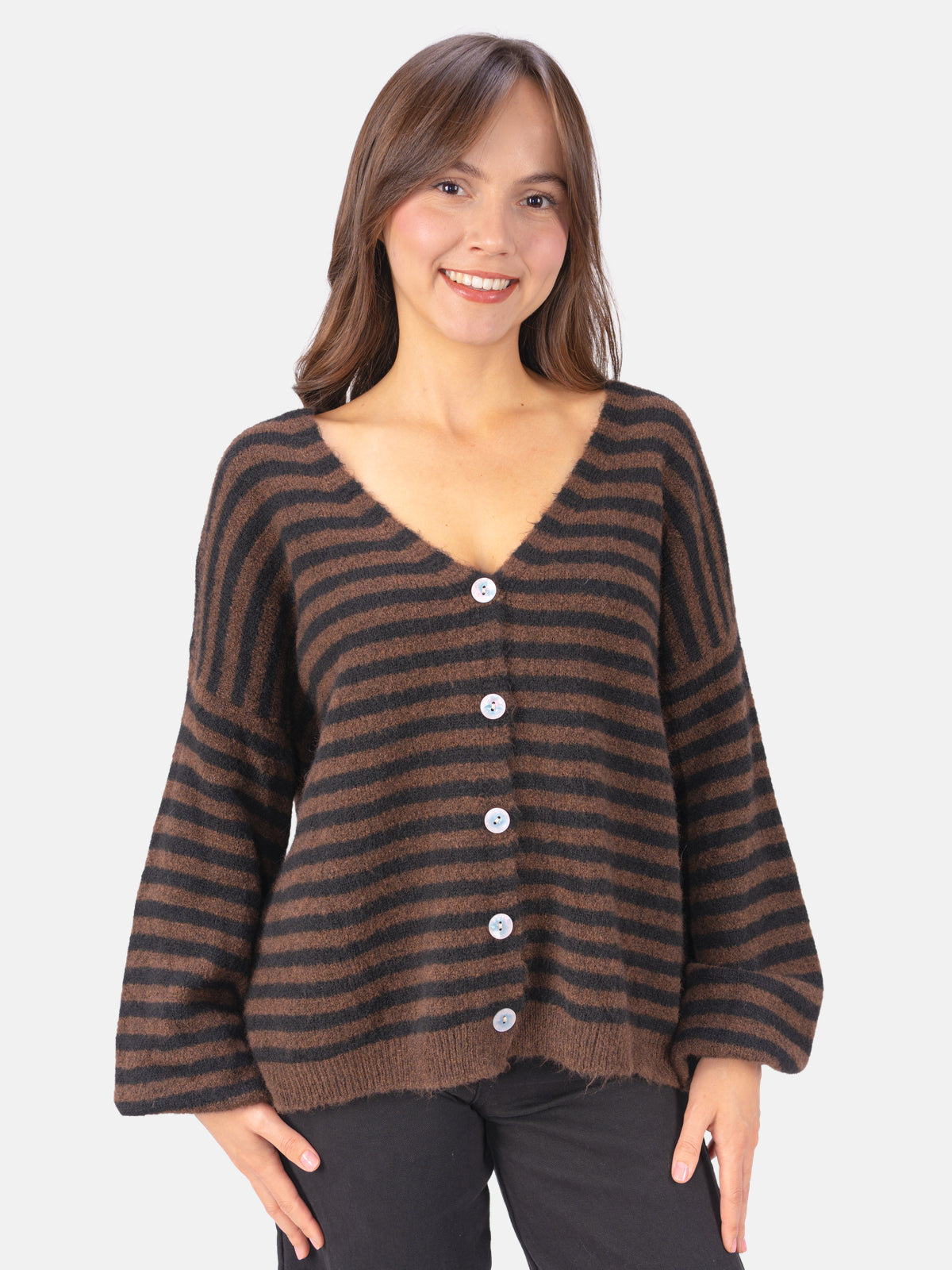 Cardigan gestreift - Candy in Rosa Weiß #Farbe_Mokka Schwarz