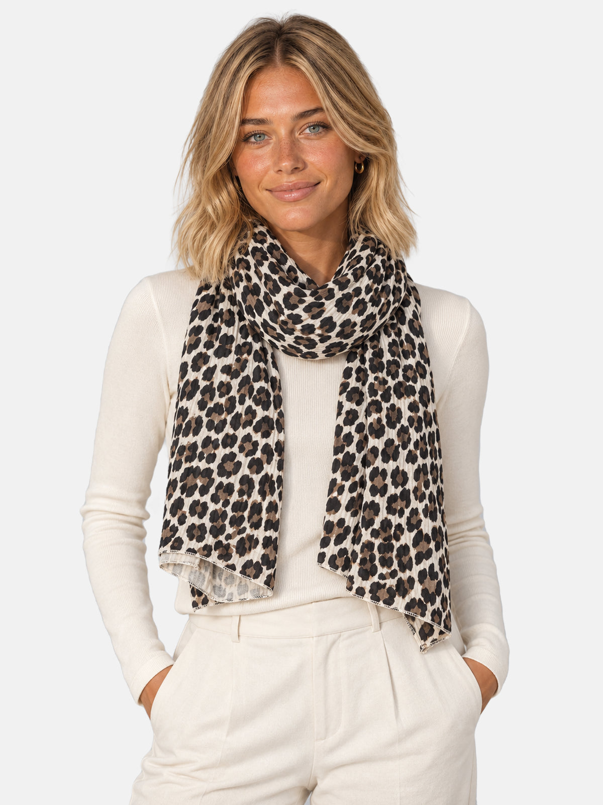 Musselin Schal Rechteck Leo #Farbe_Beige Leo
