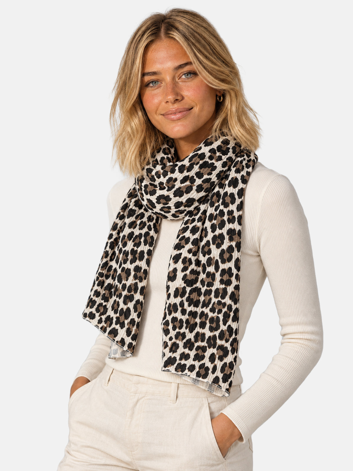 Musselin Schal Rechteck Leo #Farbe_Beige Leo