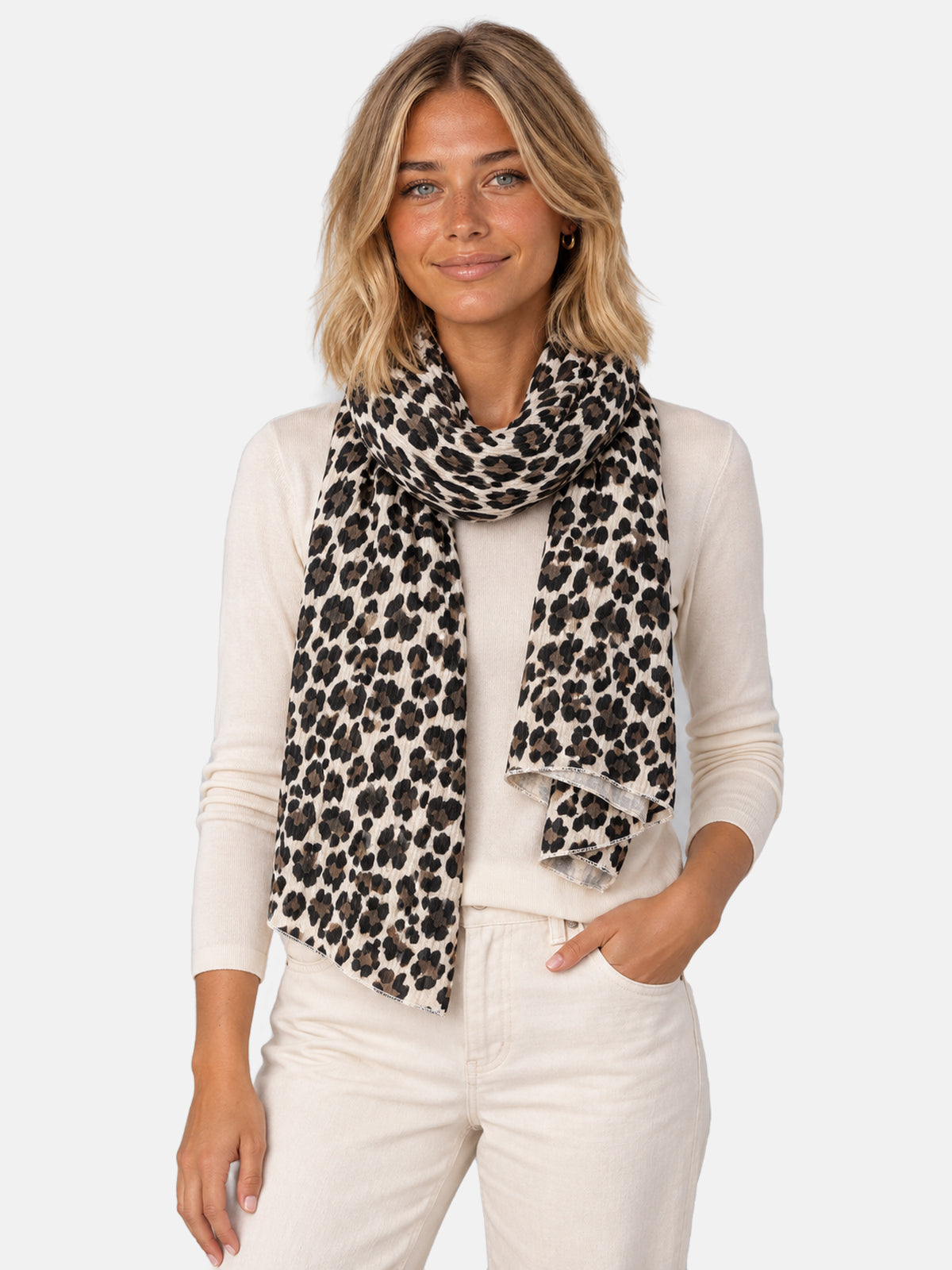 Musselin Schal Rechteck Leo #Farbe_Beige Leo
