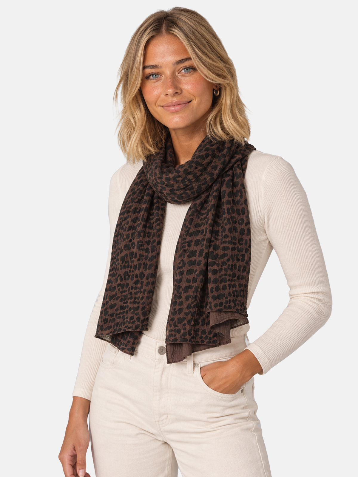Musselin Schal Rechteck Leo #Farbe_Mokka Leo