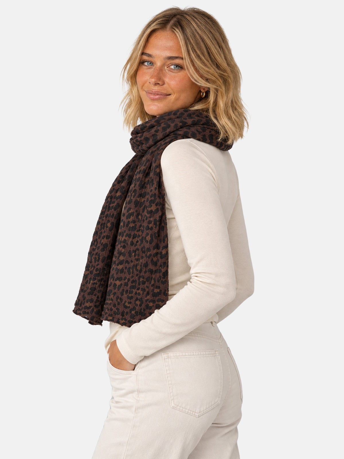 Musselin Schal Rechteck Leo #Farbe_Mokka Leo
