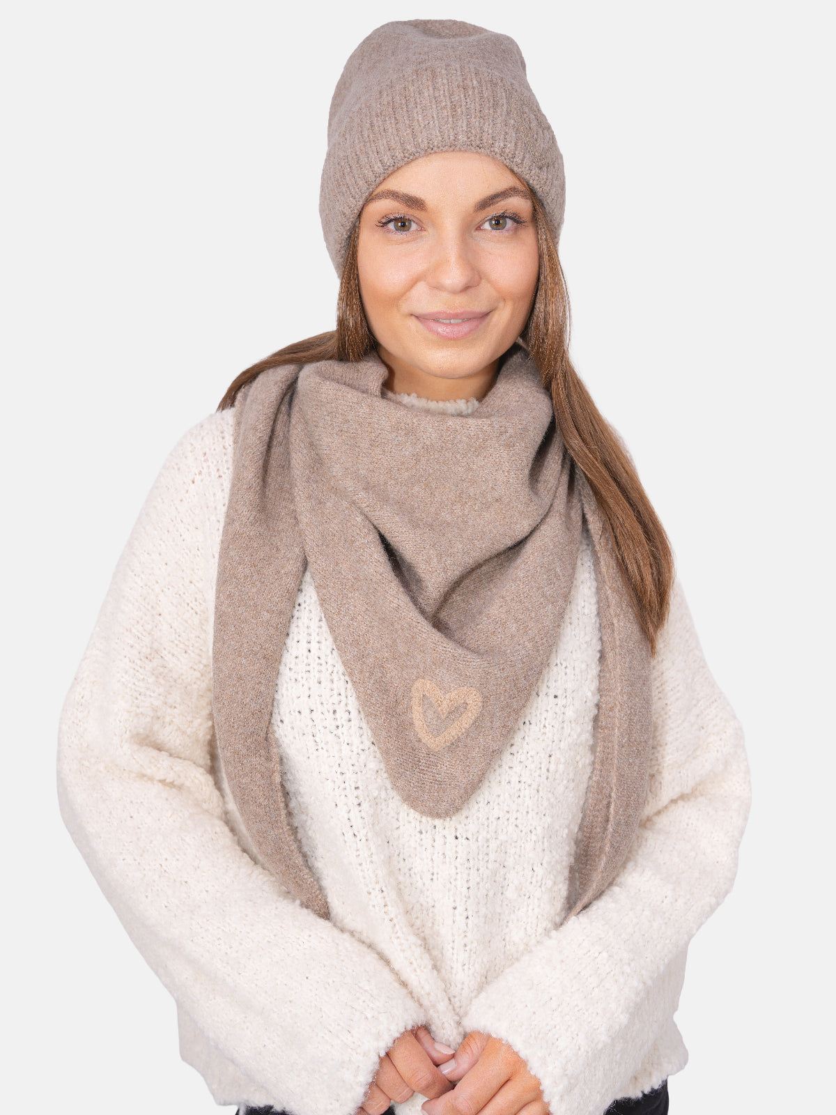 Dreieck Schal mit Herz Memphis #Farbe_Taupe