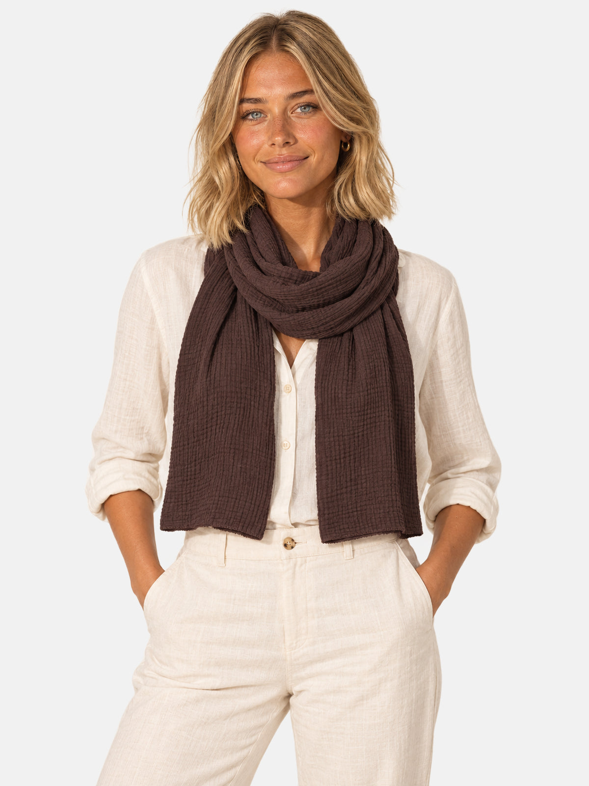 Musselin Schal Rechteck Uni #Farbe_Mokka