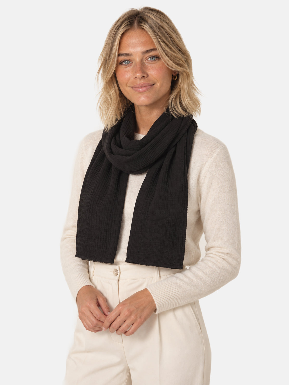 Musselin Schal Rechteck Uni #Farbe_Schwarz