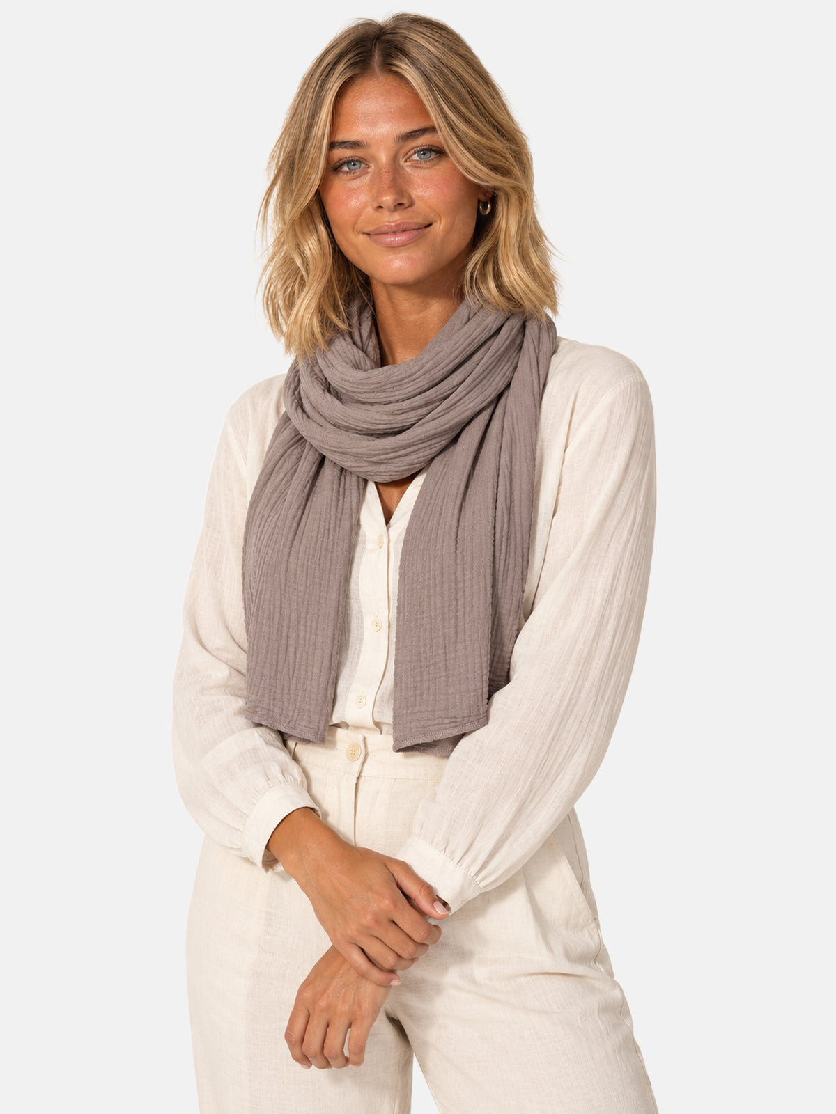 Musselin Schal Rechteck Uni #Farbe_Taupe