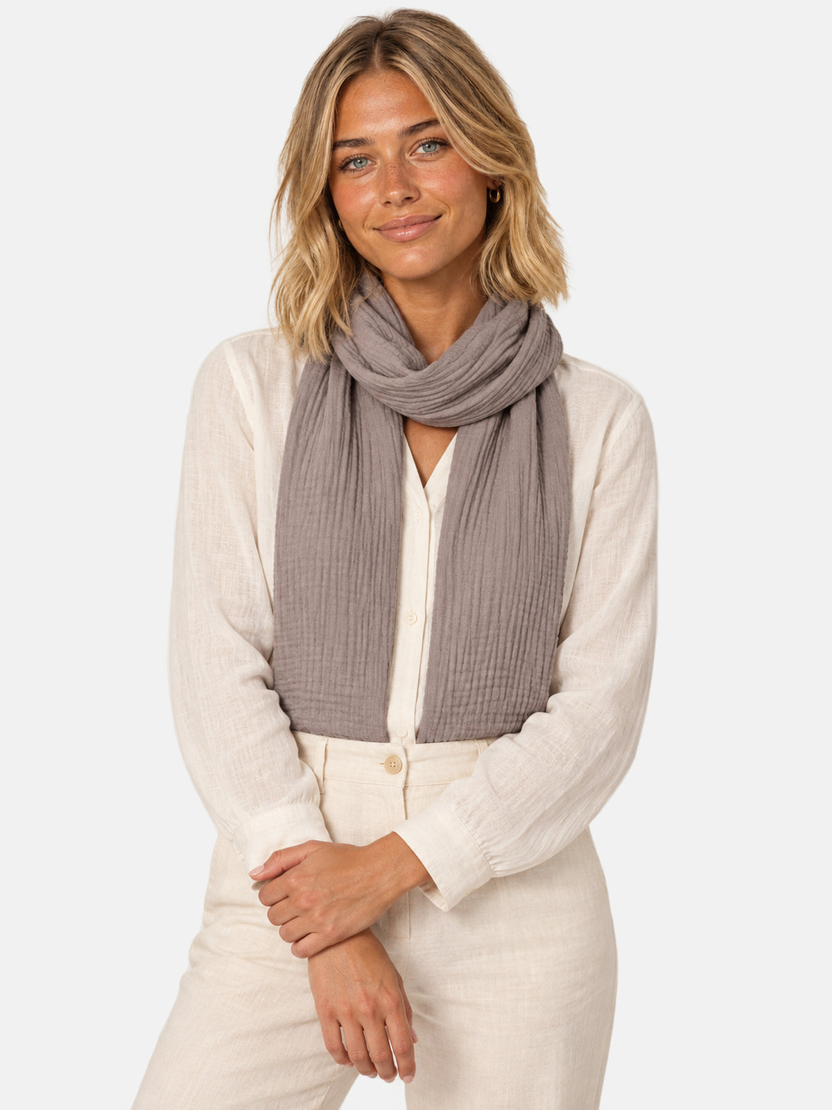 Musselin Schal Rechteck Uni #Farbe_Taupe