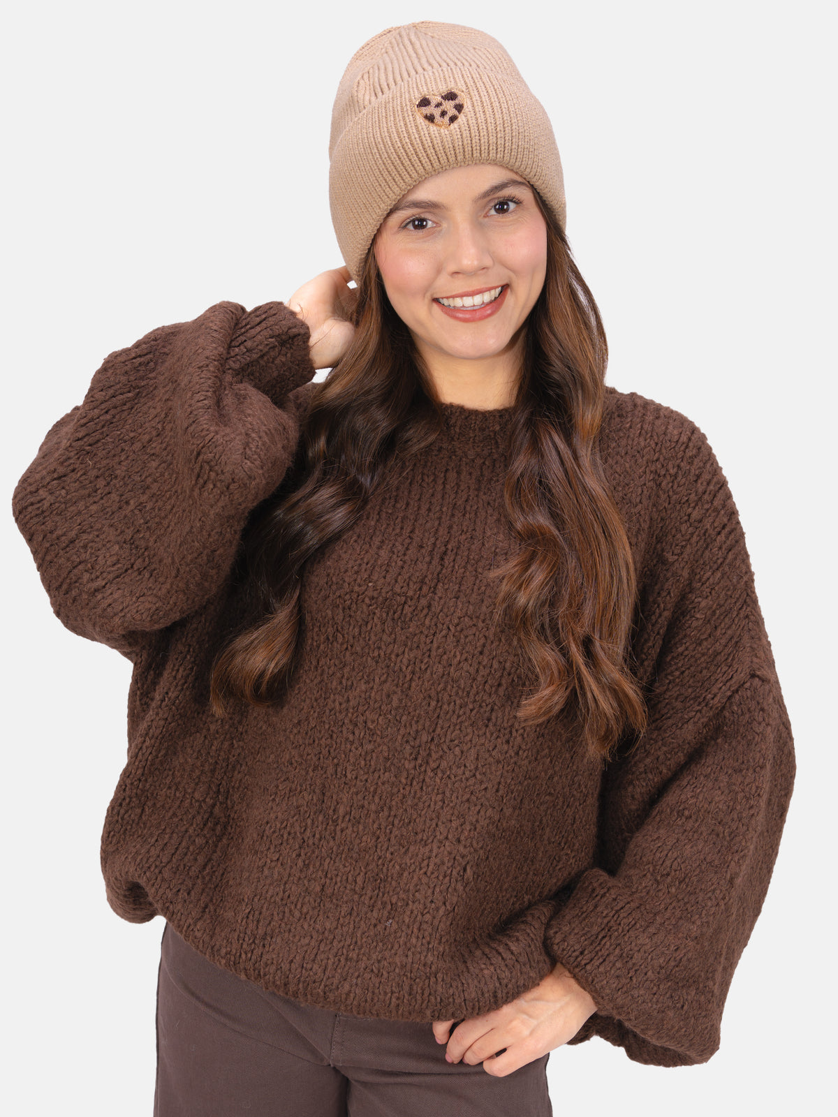 Damen Mütze mit Herz - Zoe in Espresso #Farbe_Beige