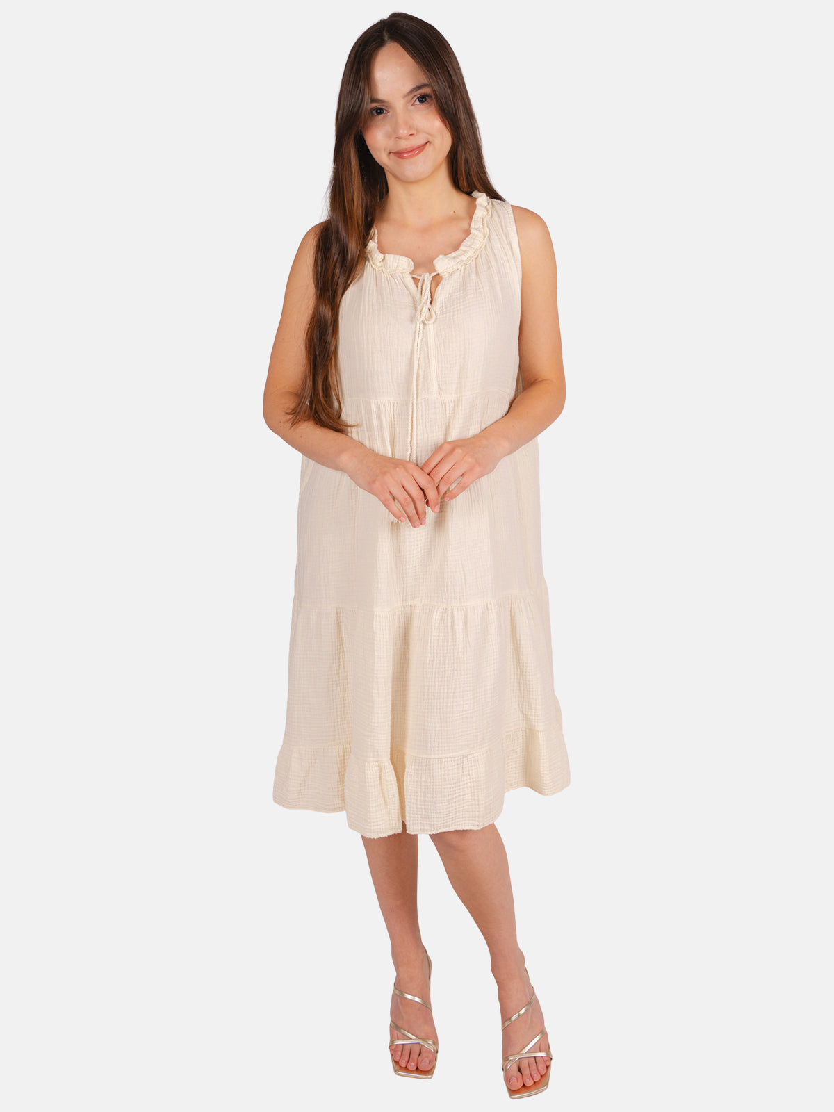 Musselin Kleid mit Tasseln - Buki in Creme #Farbe_Creme