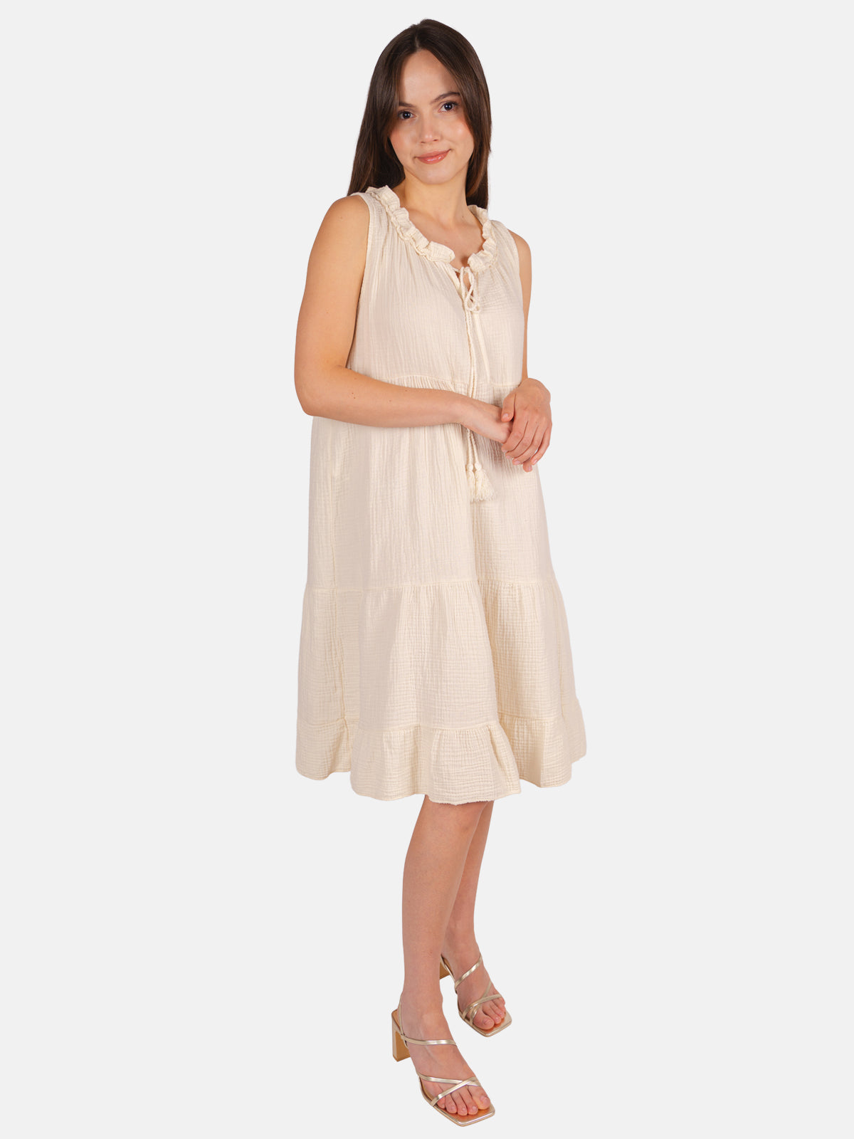 Musselin Kleid mit Tasseln - Buki in Creme #Farbe_Creme