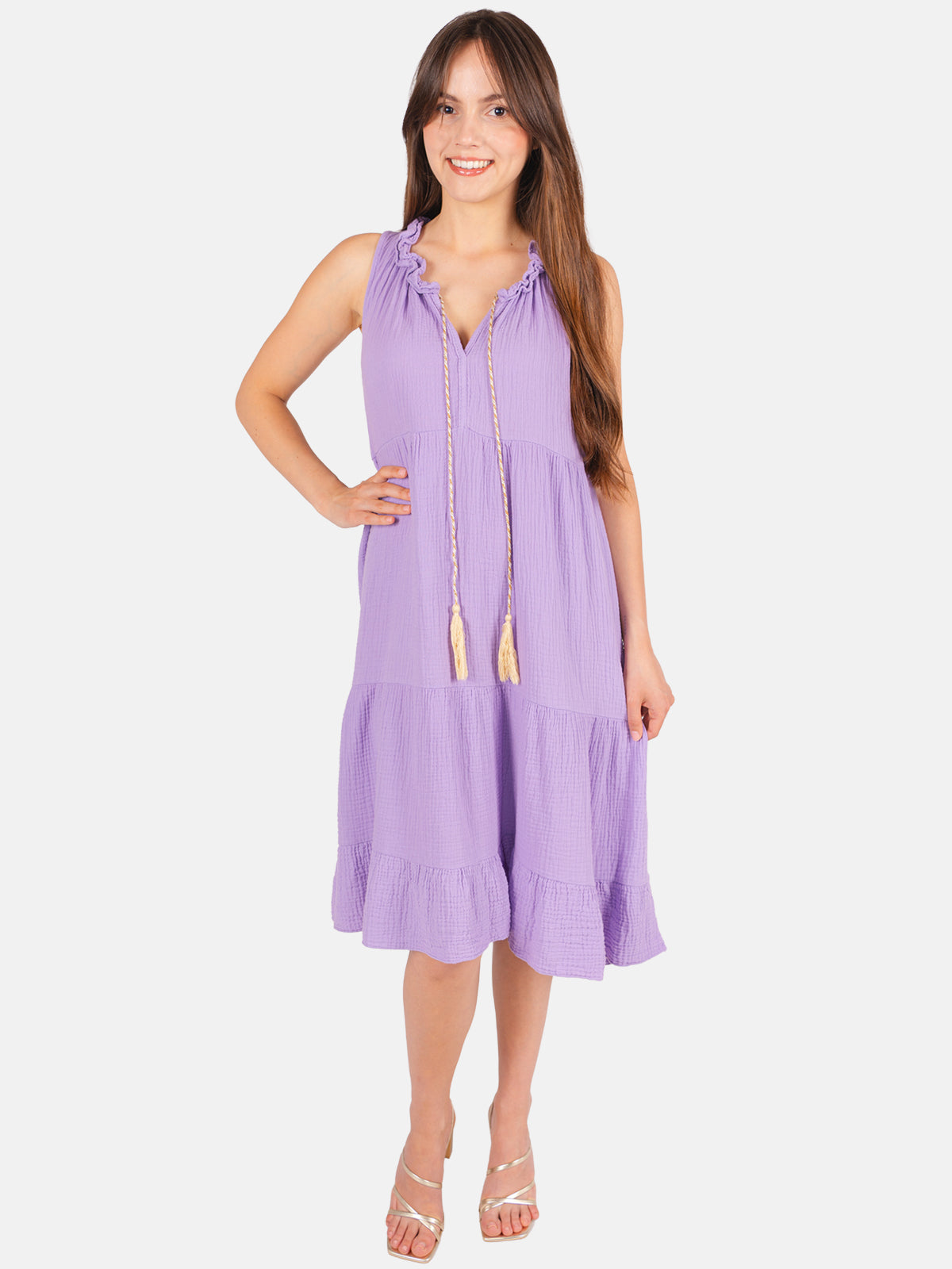 Musselin Kleid mit Tasseln - Buki in Flieder #Farbe_Flieder