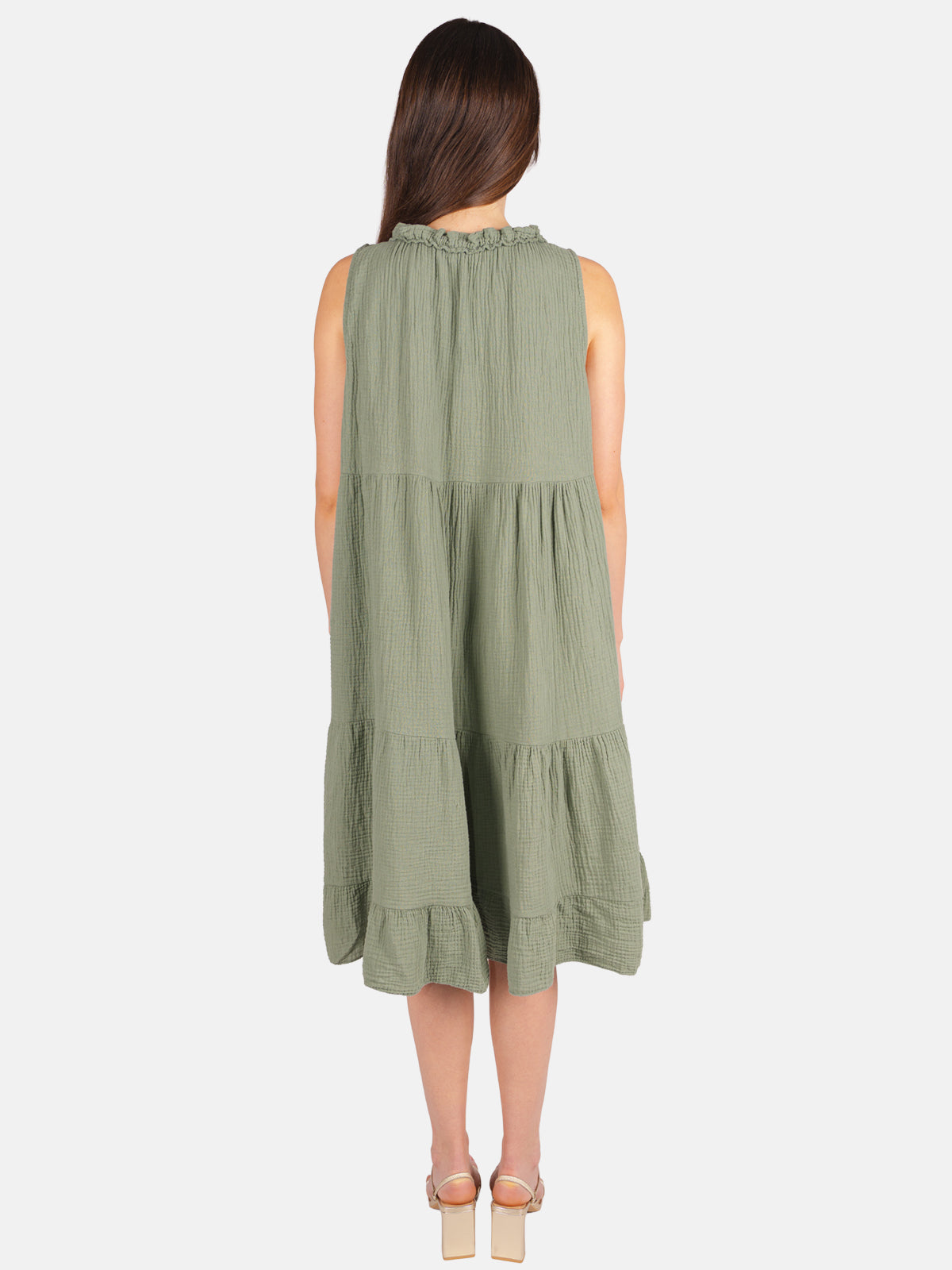Musselin Kleid mit Tasseln - Buki in Khaki #Farbe_Khaki