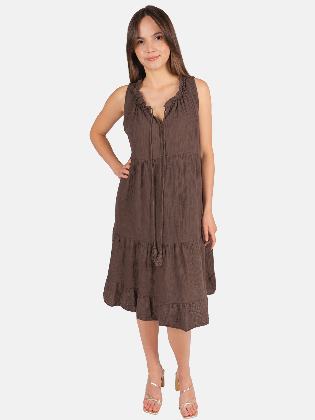 Musselin Kleid mit Tasseln - Buki in Mokka #Farbe_Mokka