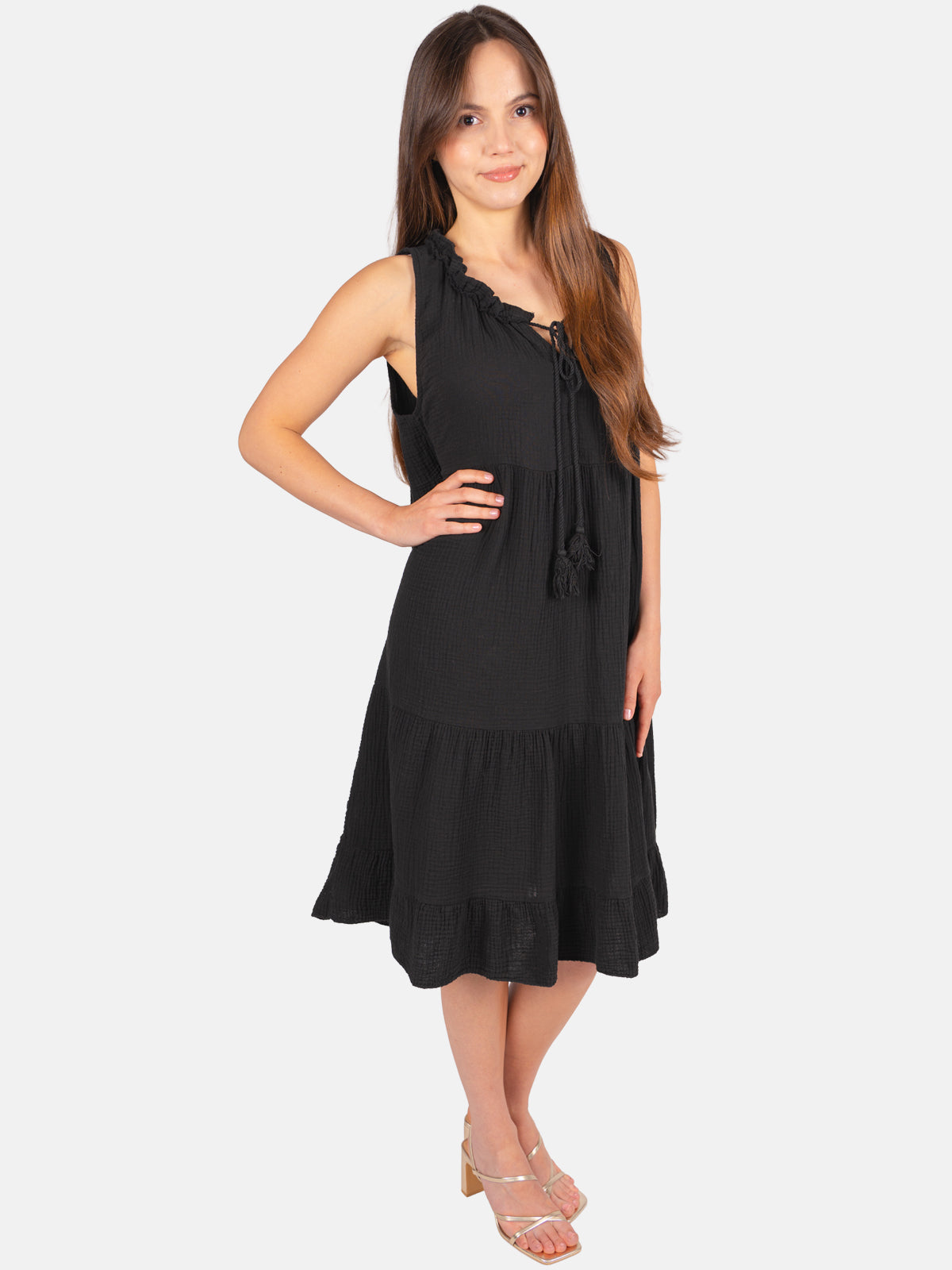 Musselin Kleid mit Tasseln - Buki in Schwarz #Farbe_Schwarz