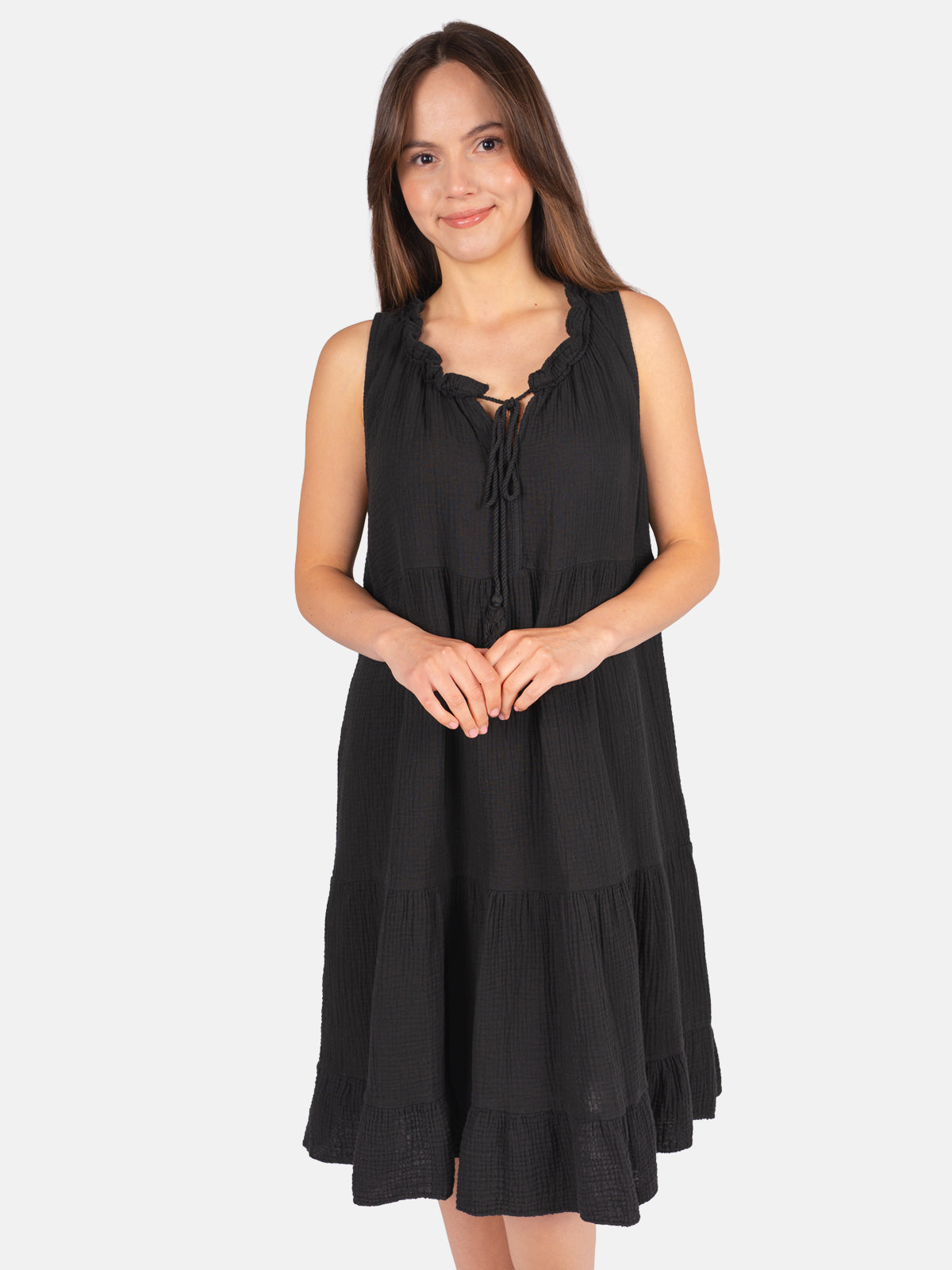 Musselin Kleid mit Tasseln - Buki in Schwarz #Farbe_Schwarz