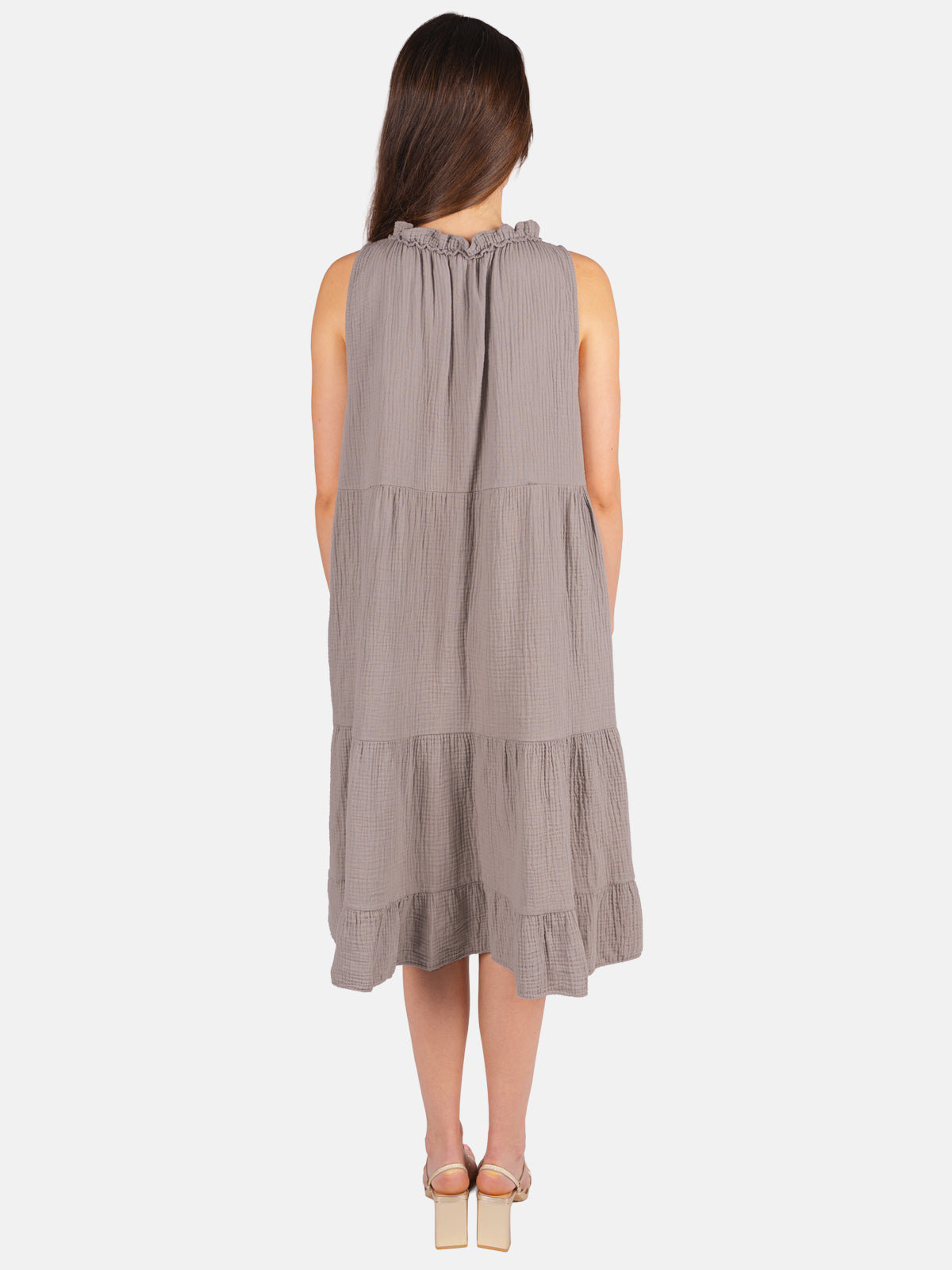 Musselin Kleid mit Tasseln - Buki in Taupe #Farbe_Taupe