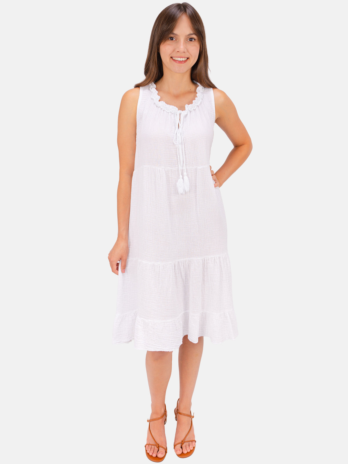 Musselin Kleid mit Tasseln - Buki in Weiß #Farbe_Weiß