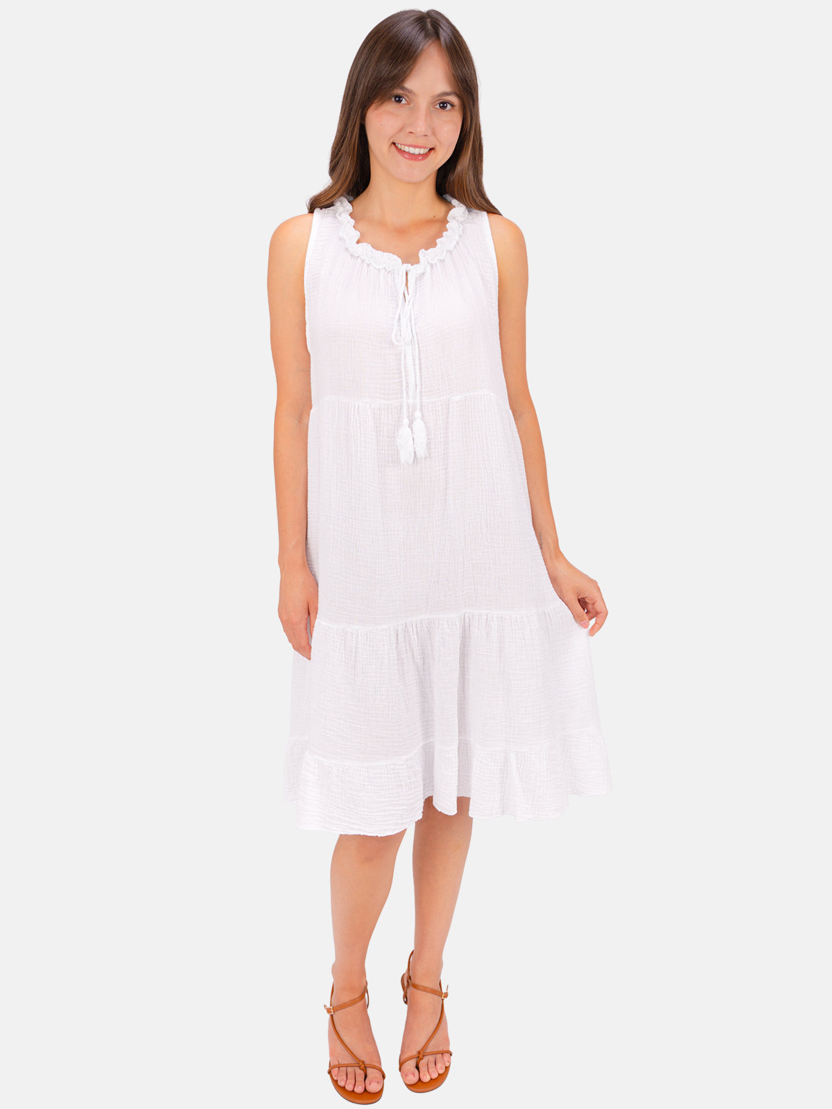 Musselin Kleid mit Tasseln - Buki in Weiß #Farbe_Weiß