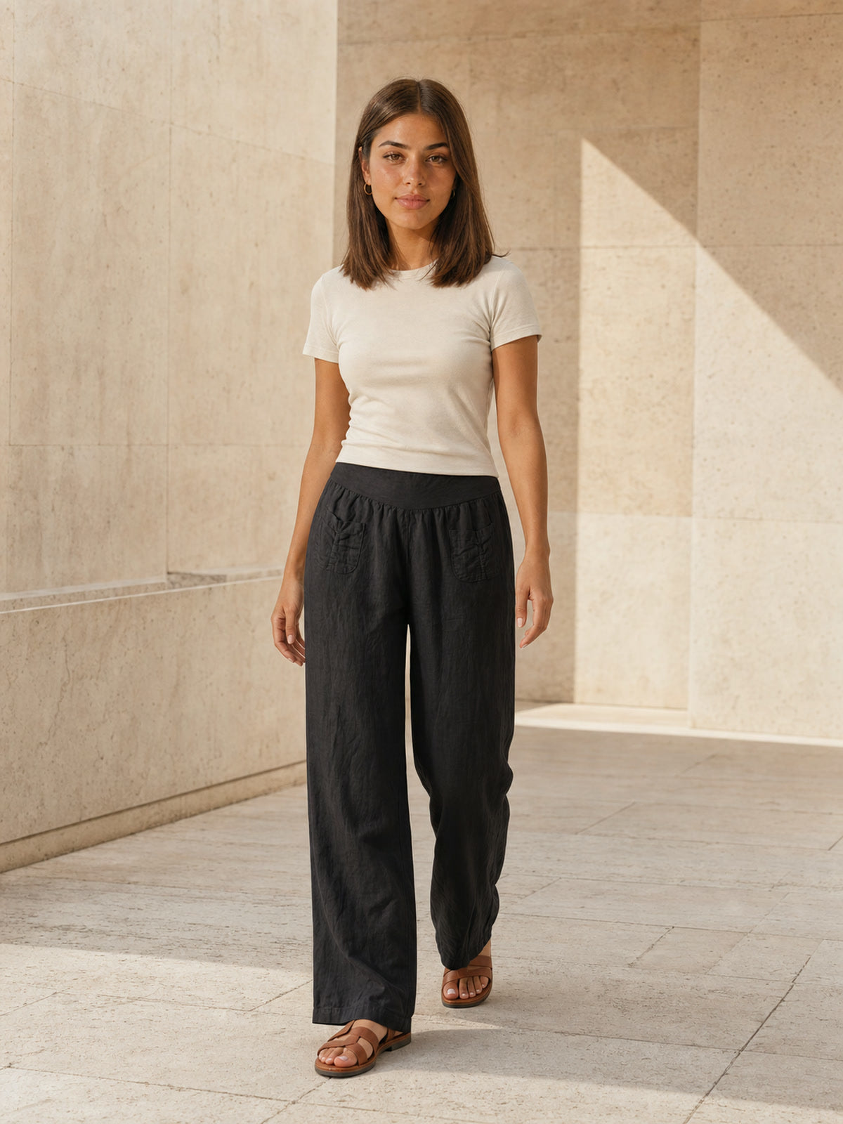 Lockere Damen Leinenhose - schwarz - Clara
