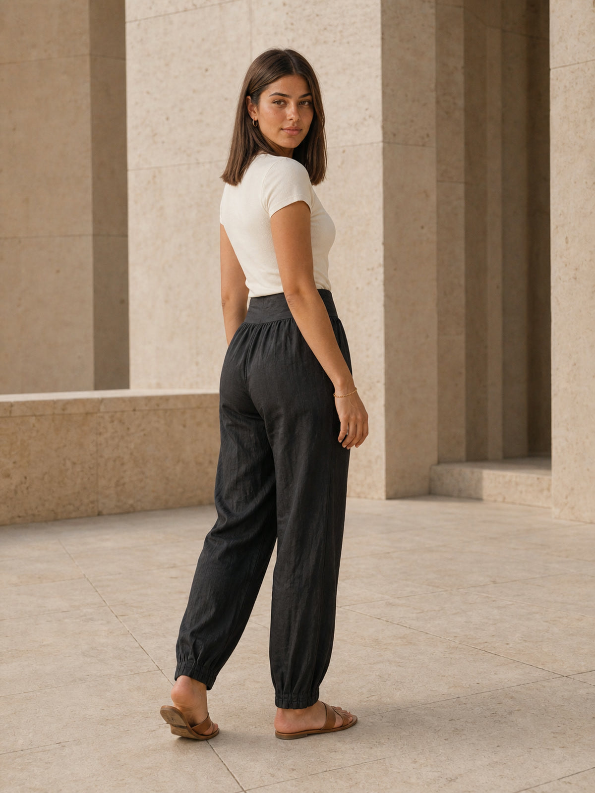 Lockere Damen Leinenhose - schwarz - Clara