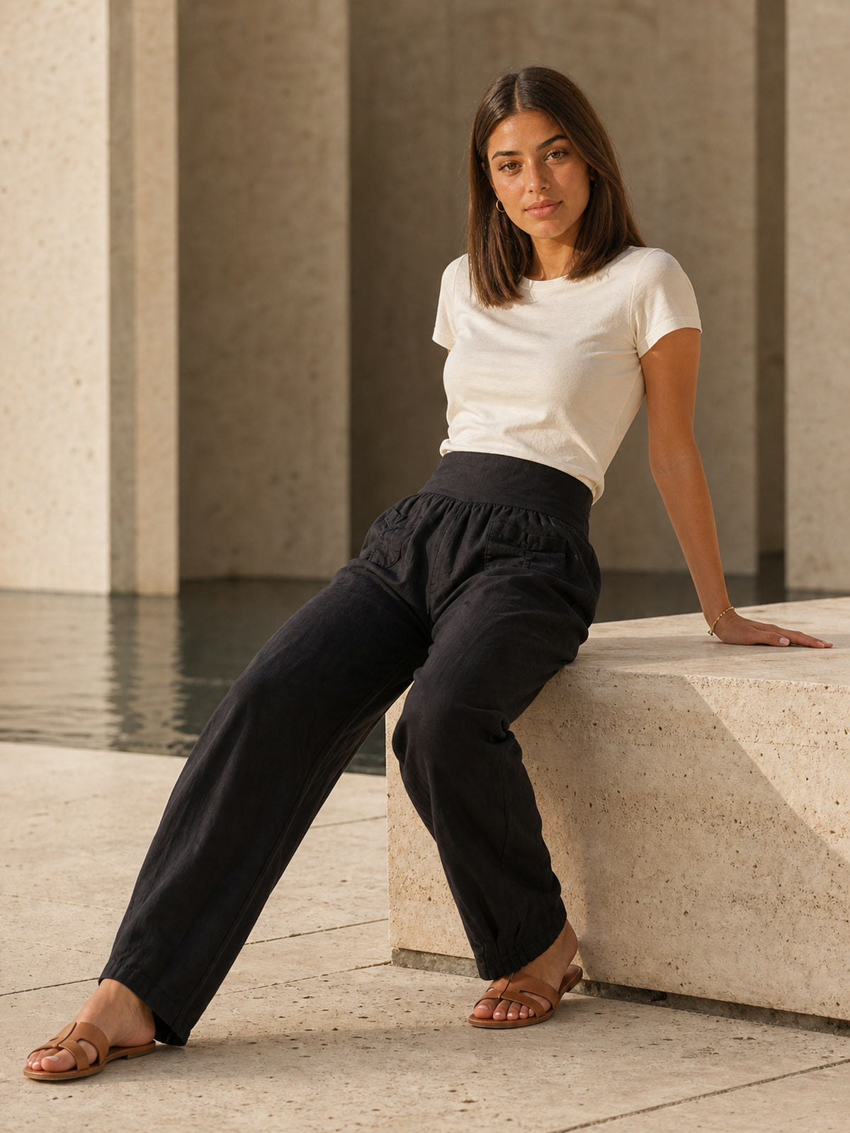 Lockere Damen Leinenhose - schwarz - Clara