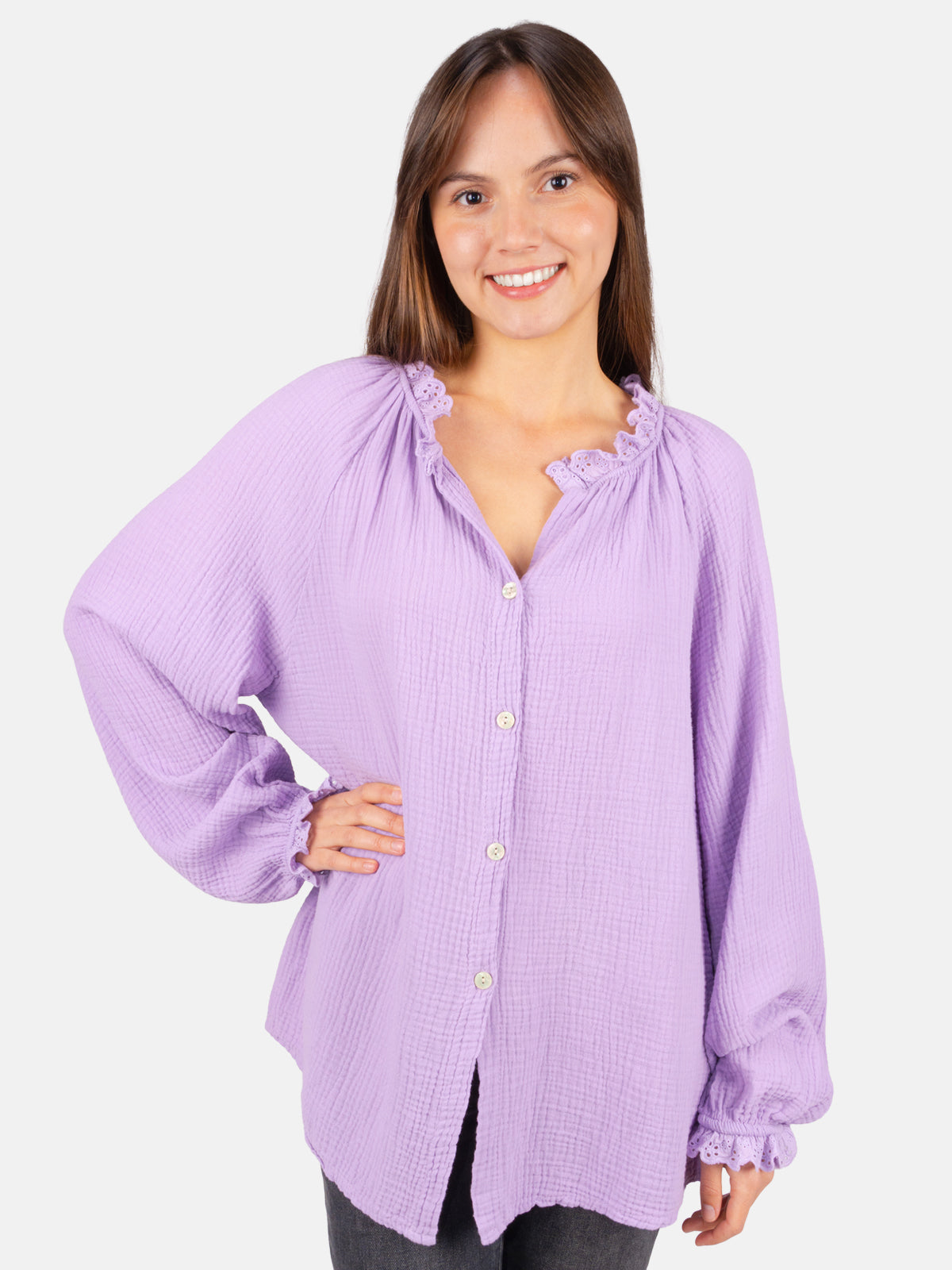 Musselinbluse Cloe Oversized mit Spitzendetails