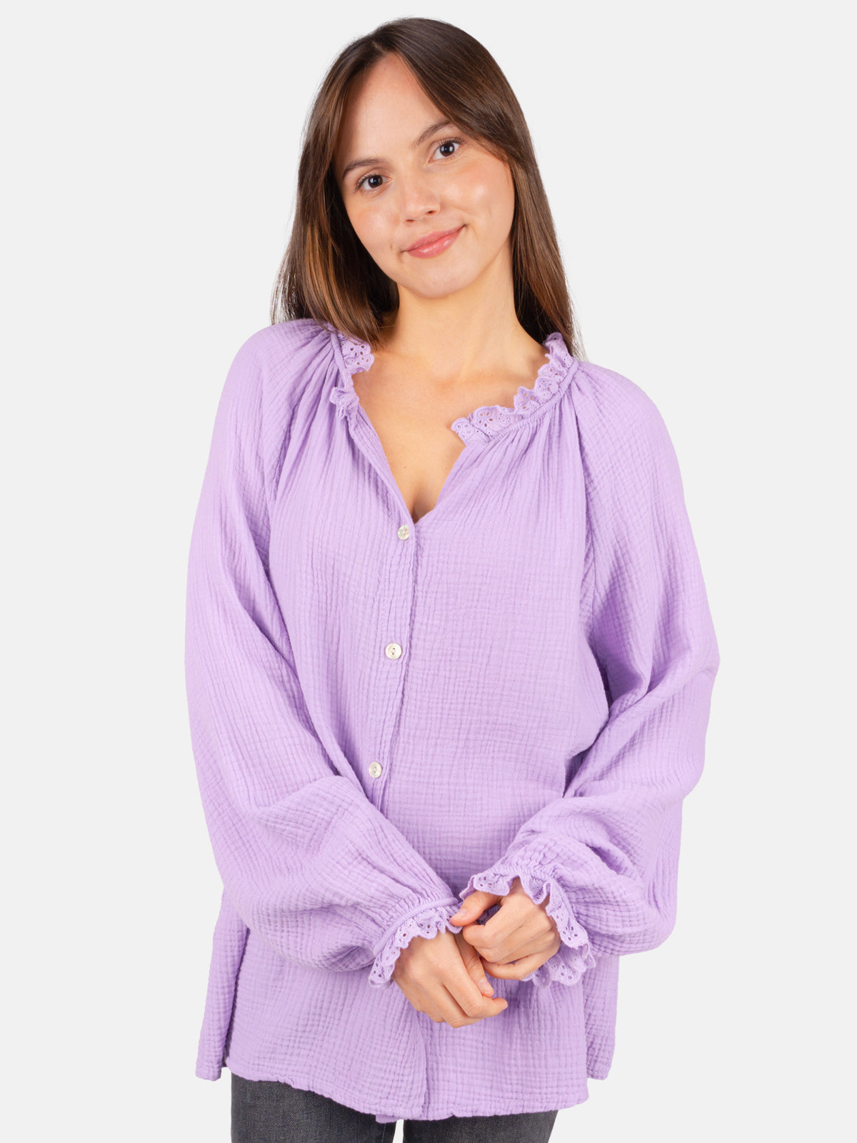 Musselinbluse Cloe Oversized mit Spitzendetails