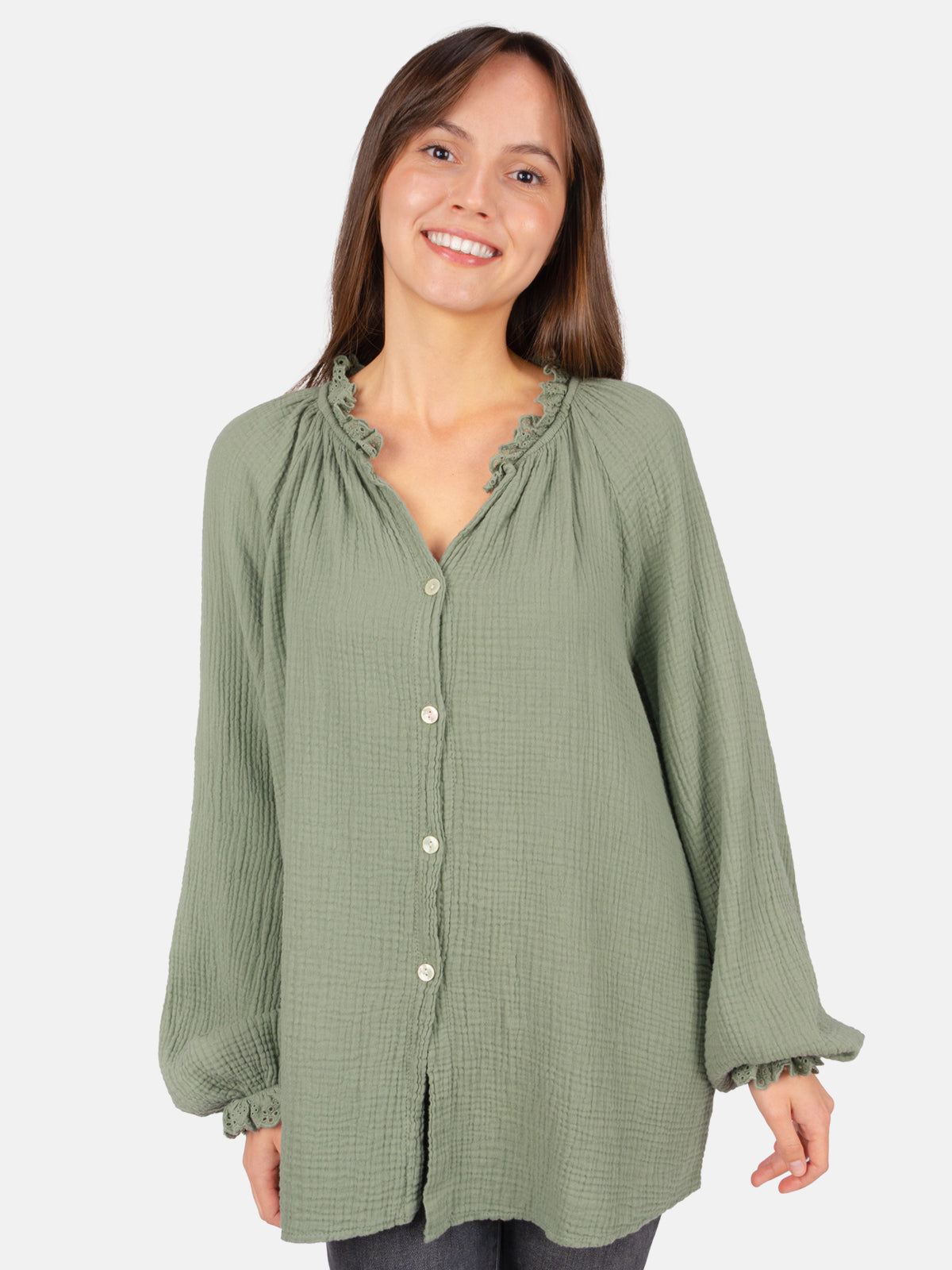 Musselinbluse Cloe Oversized mit Spitzendetails