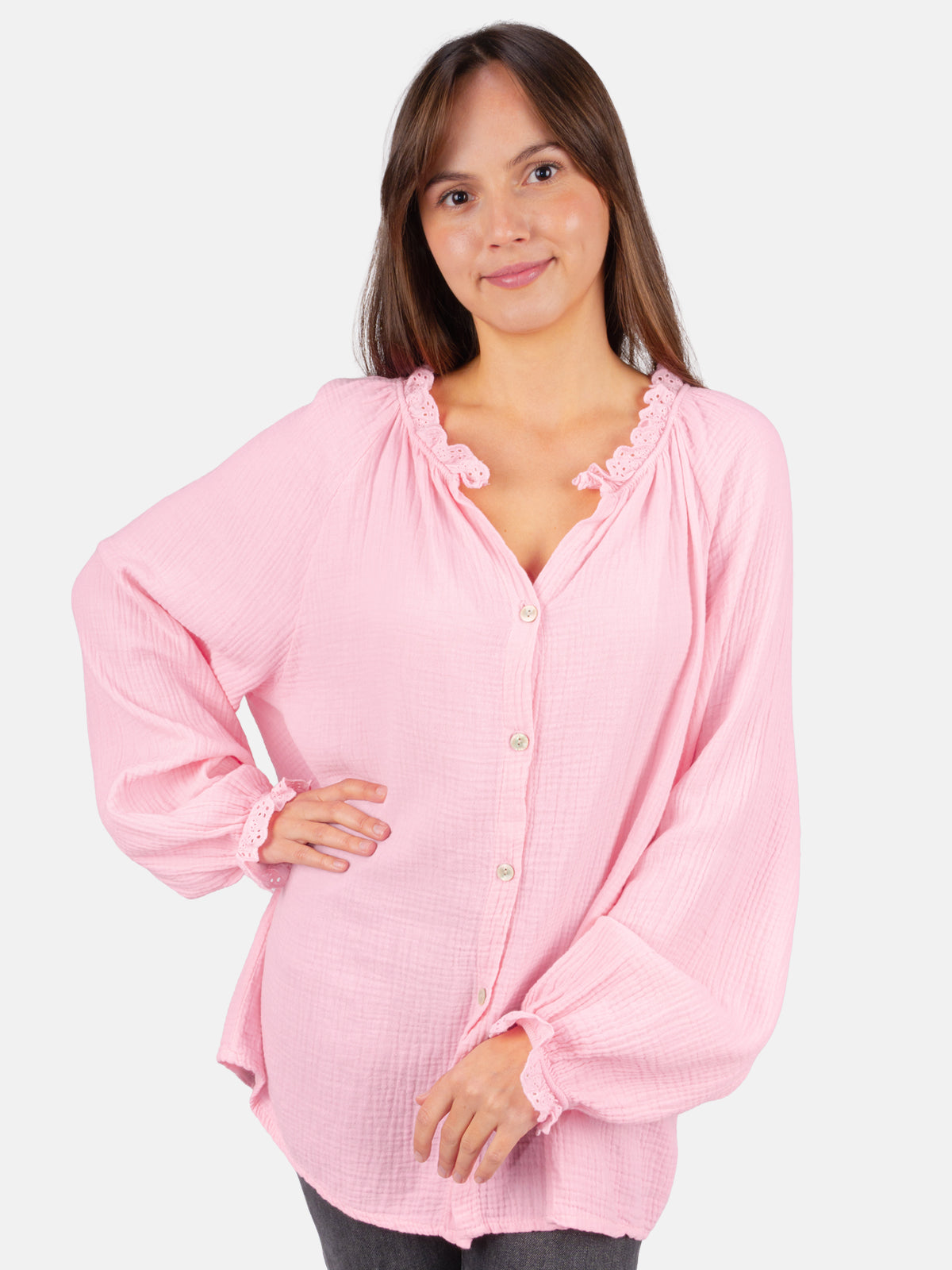 Musselinbluse Cloe Oversized mit Spitzendetails