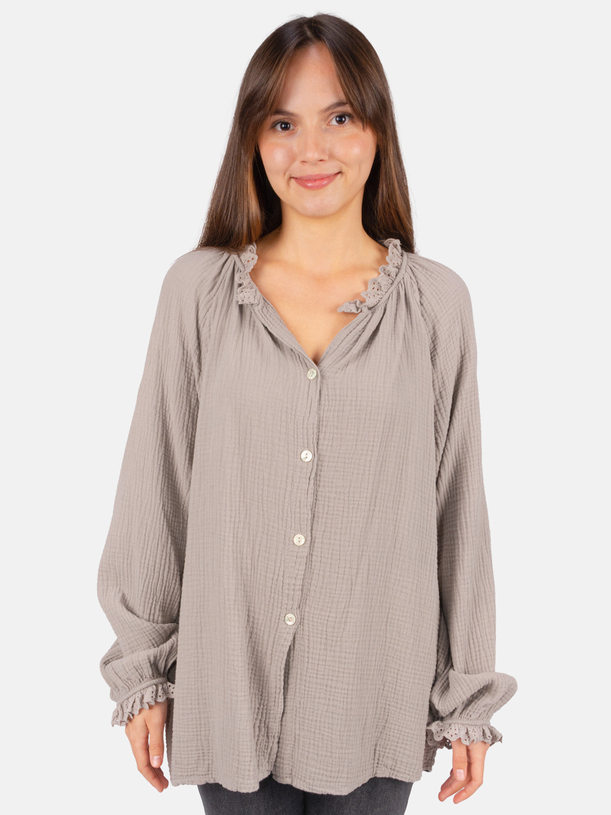 Musselinbluse Cloe Oversized mit Spitzendetails