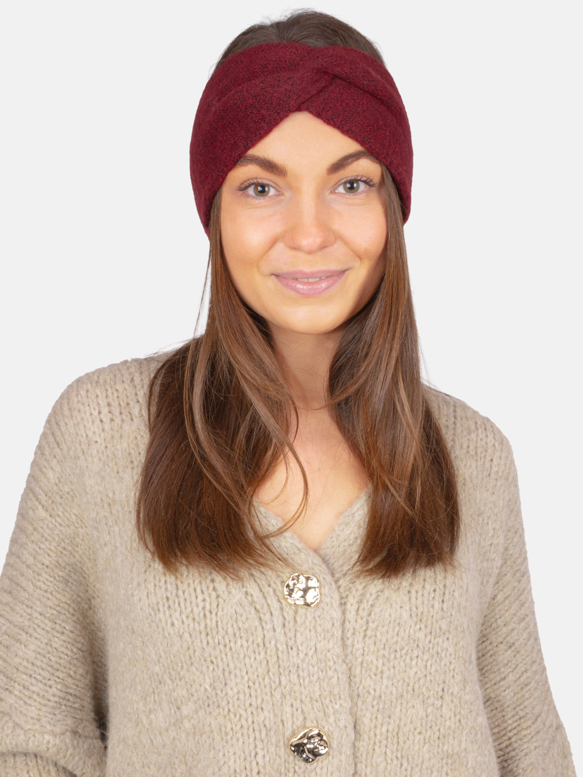 Damen Stirnband Uni - Fiona in Bordeaux #Farbe_Bordeaux