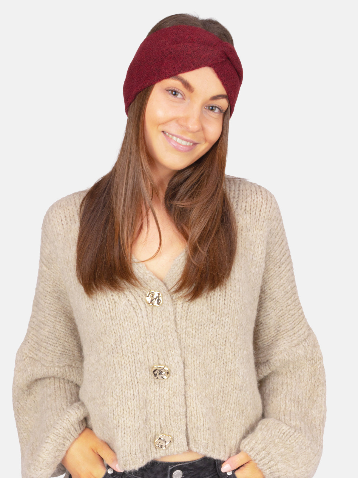 Damen Stirnband Uni - Fiona in Bordeaux #Farbe_Bordeaux