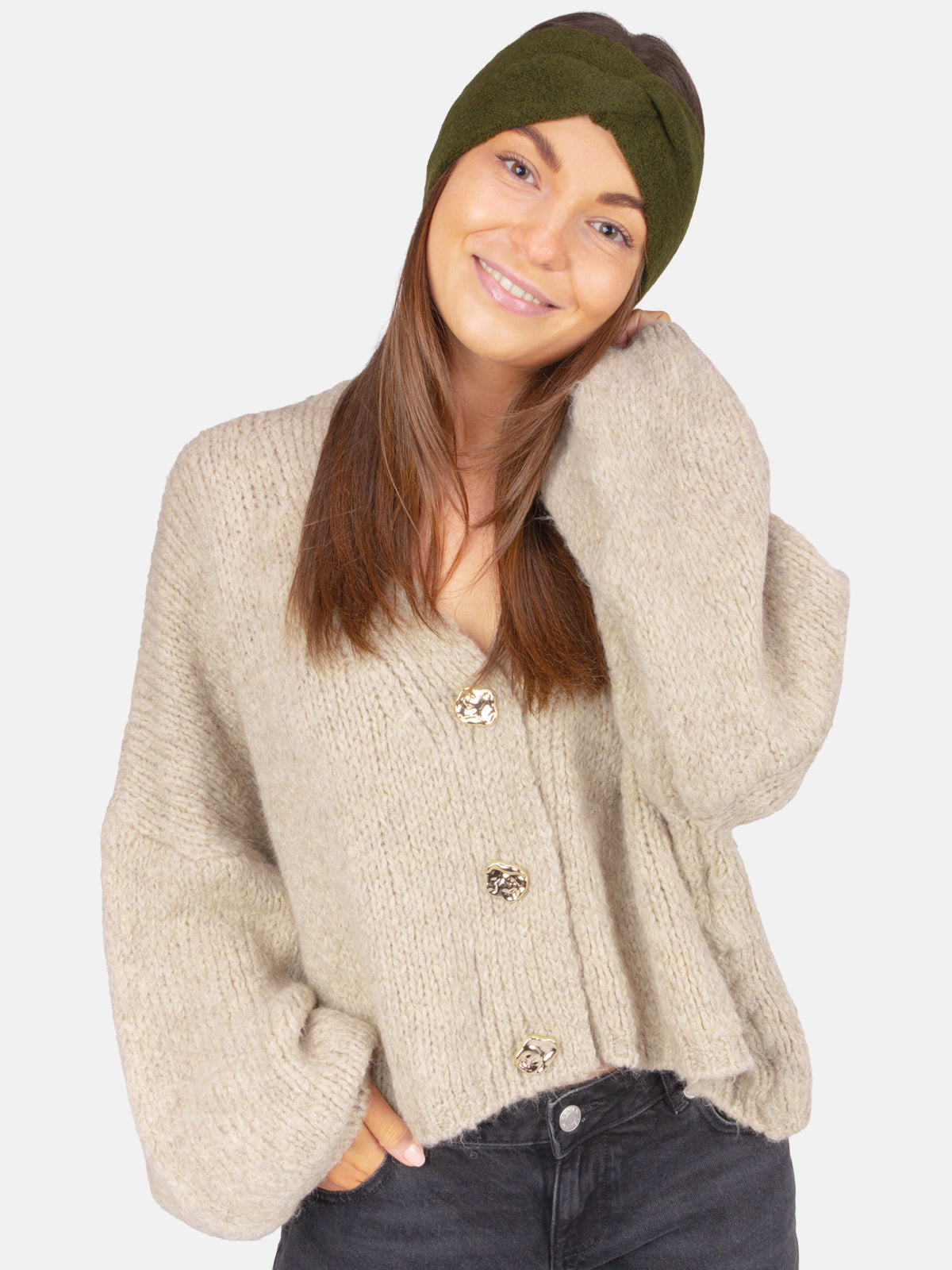 Damen Stirnband Uni - Fiona in Army Grün #Farbe_Army Grün