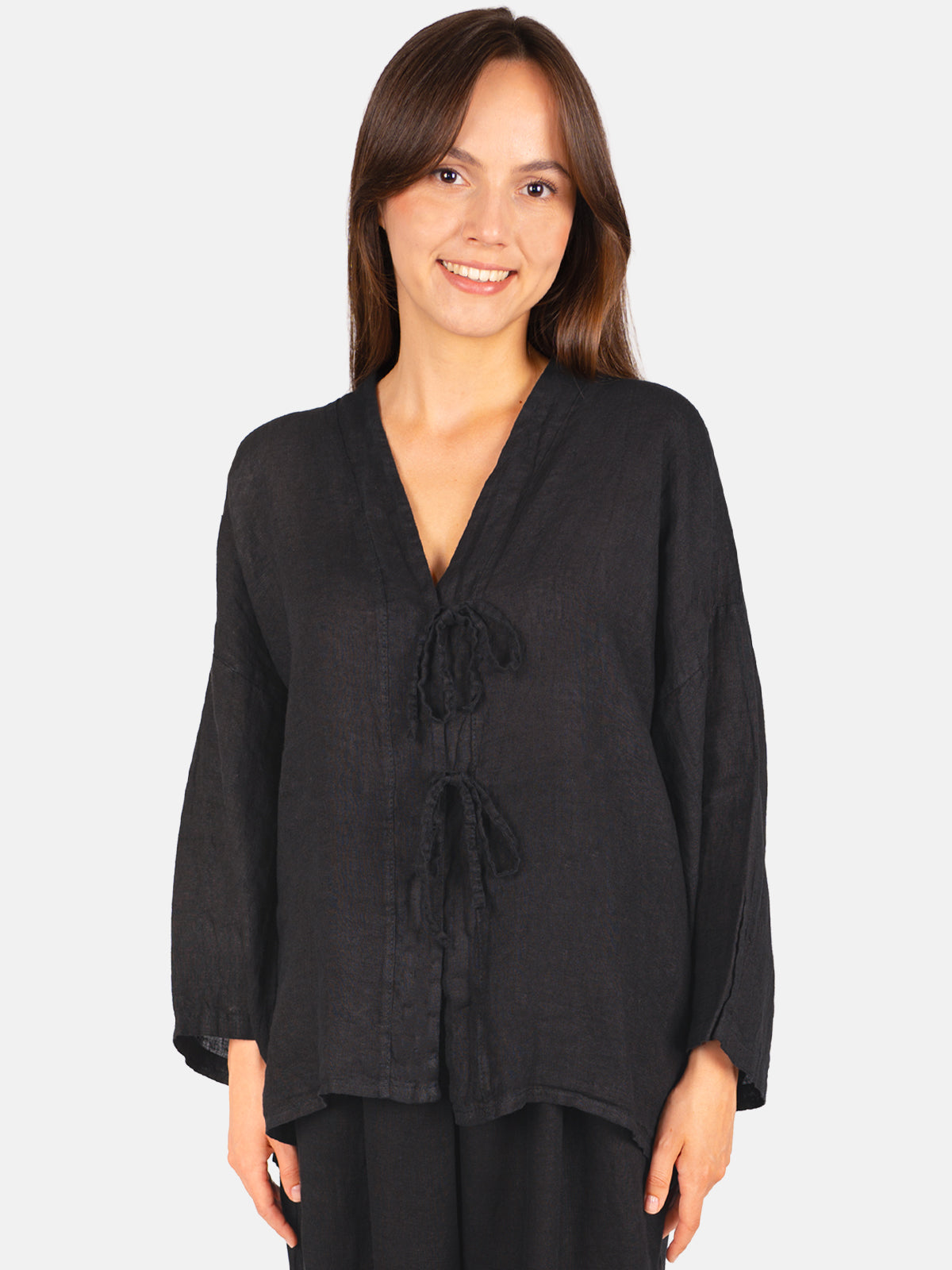Leinenbluse mit Bindebändern - Gianna