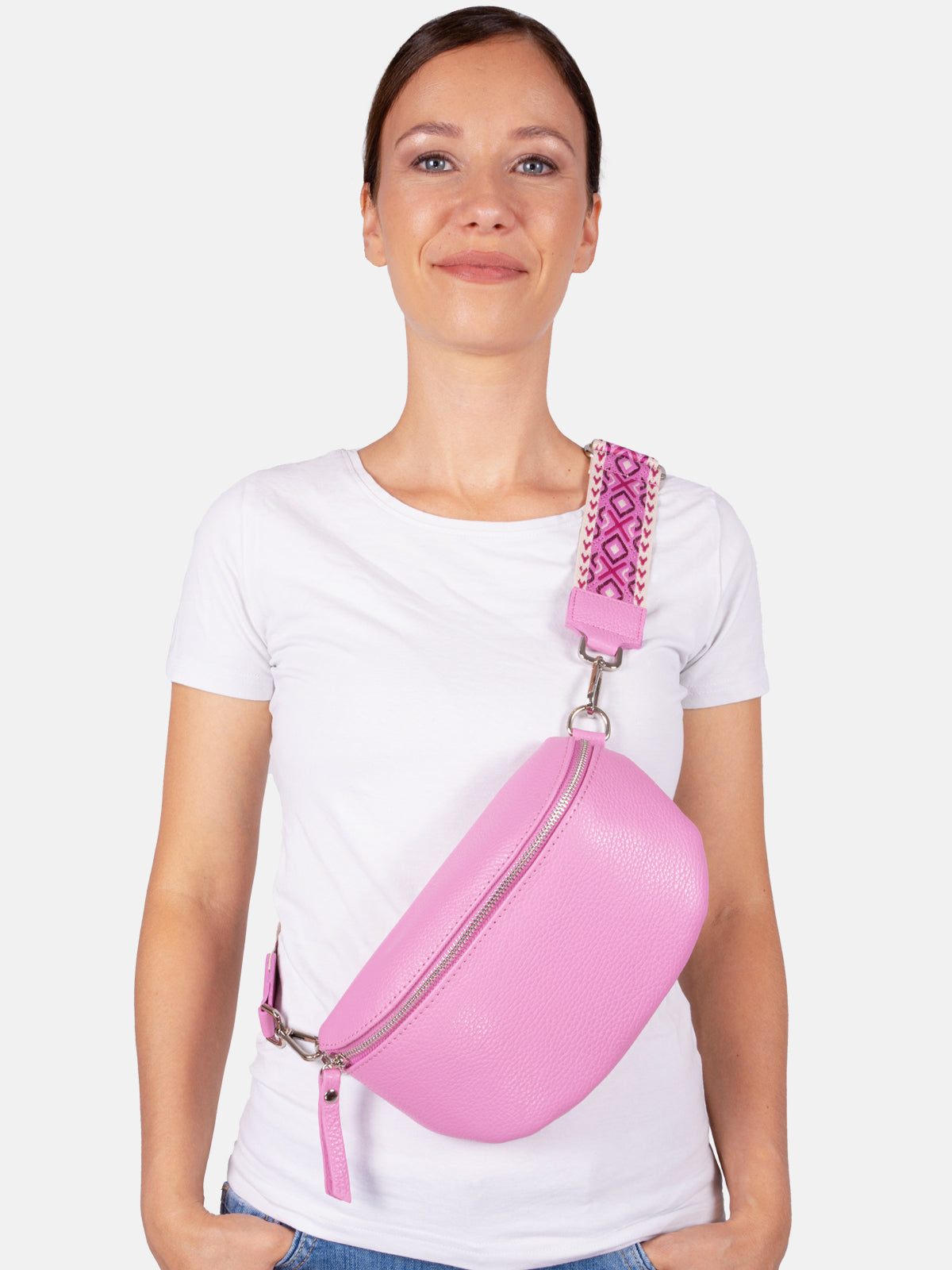 Mittelgroße Crossbody Gürteltasche aus 100% Leder - rosa - Helen