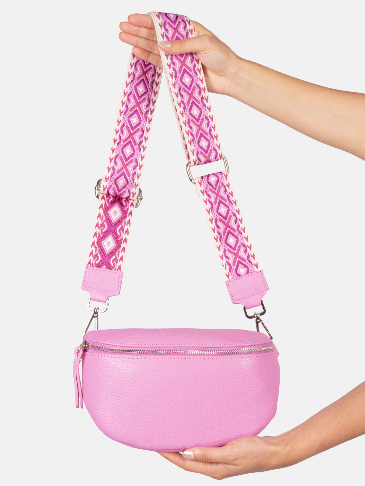 Mittelgroße Crossbody Gürteltasche aus 100% Leder - rosa - Helen