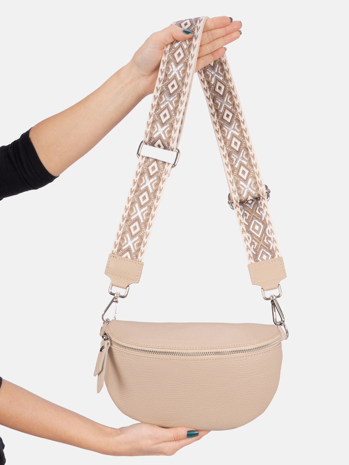 Mittelgroße Crossbody Gürteltasche aus 100% Leder - taupe - Helen