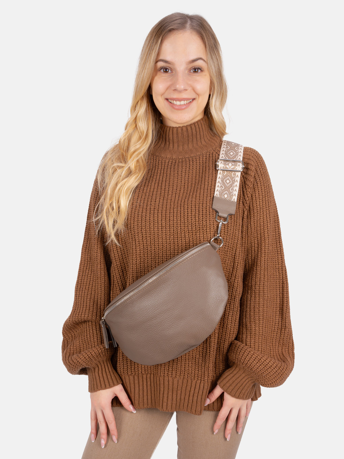 Große Crossbody Gürteltasche aus 100% Leder - dark taupe - Jaime