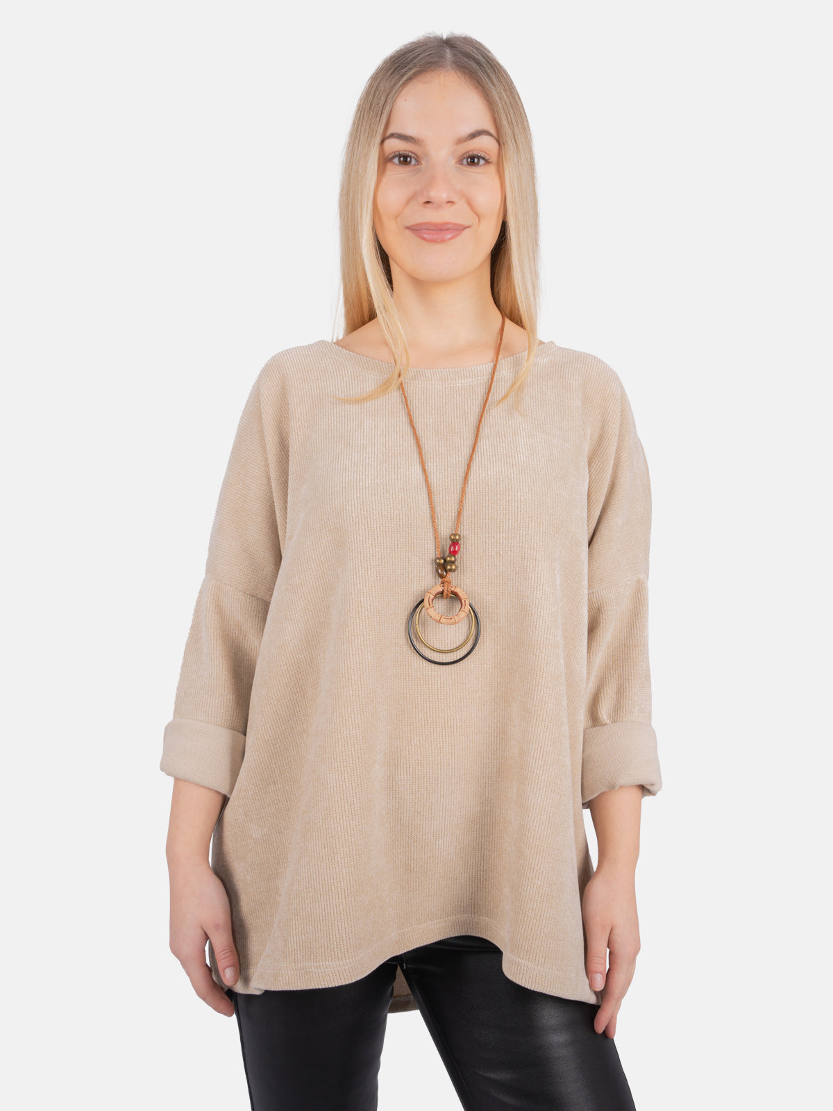 Oversized Bluse in Cord-Look inkl. Kette - Leonor