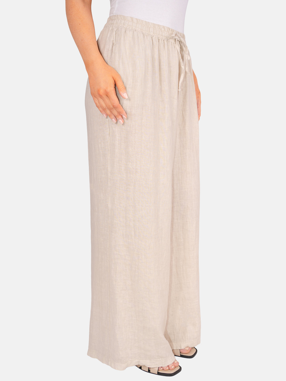 Leinenhose Perla mit Kordelzug in Beige #Farbe_Beige