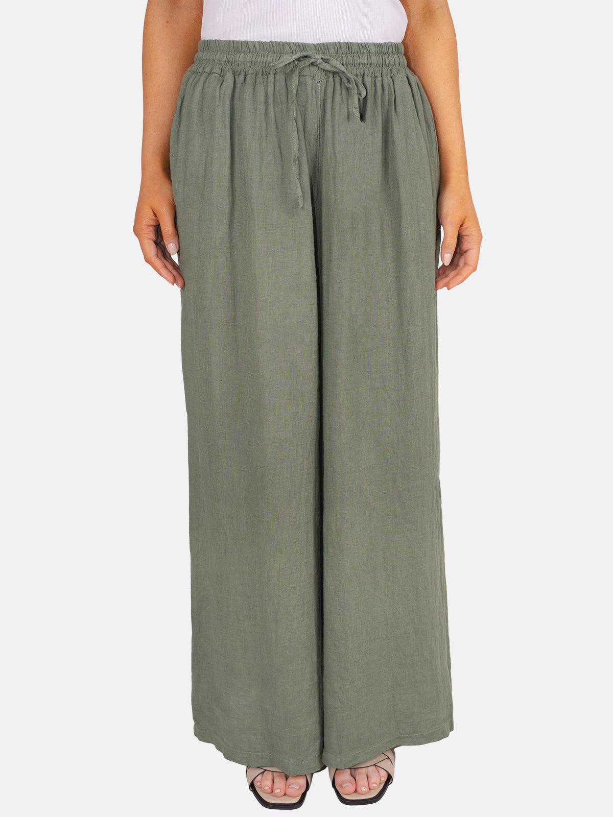 Leinenhose Perla mit Kordelzug in Khaki #Farbe_Khaki