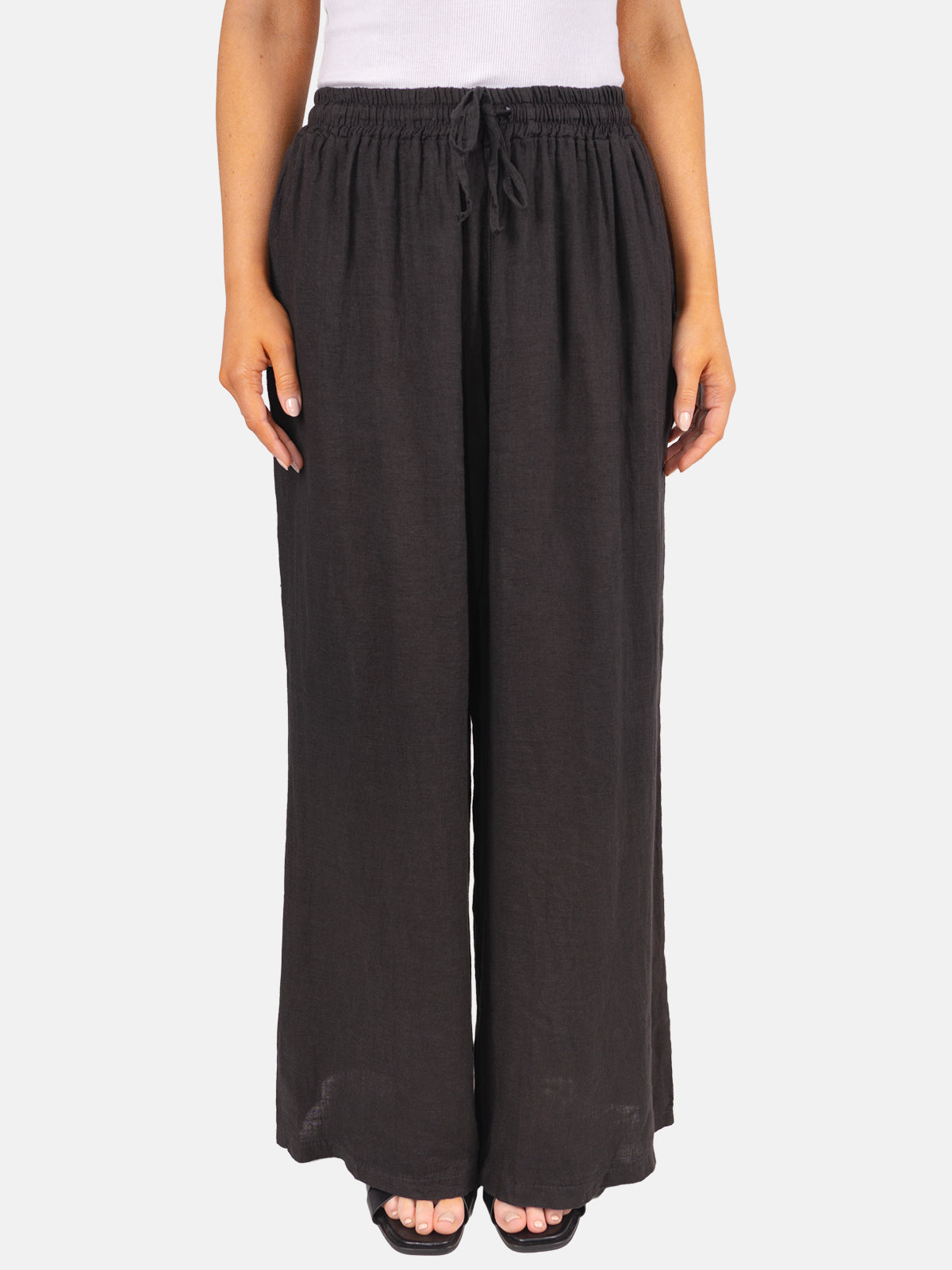 Leinenhose Perla mit Kordelzug in Schwarz #Farbe_Schwarz
