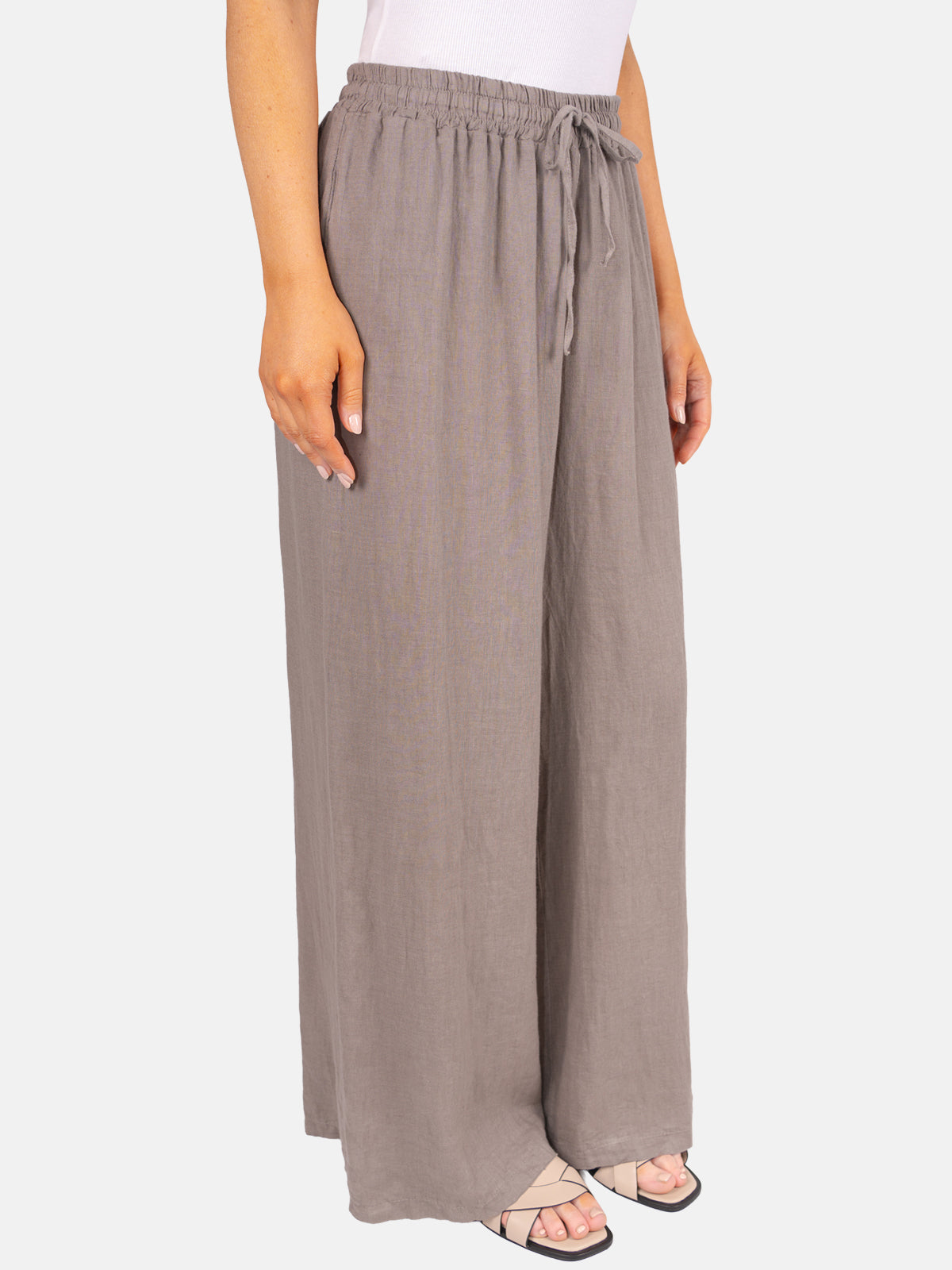 Leinenhose Perla mit Kordelzug in Taupe #Farbe_Taupe