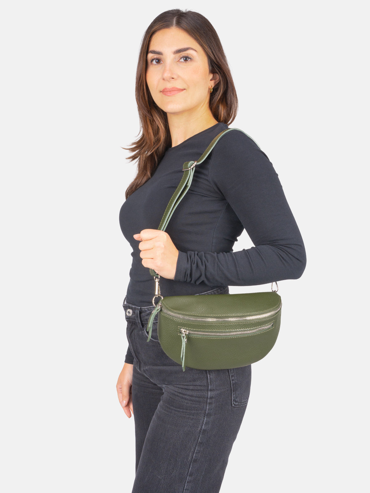 Crossbody Umhängetasche mit 2 Zipper aus 100% Leder - Pia