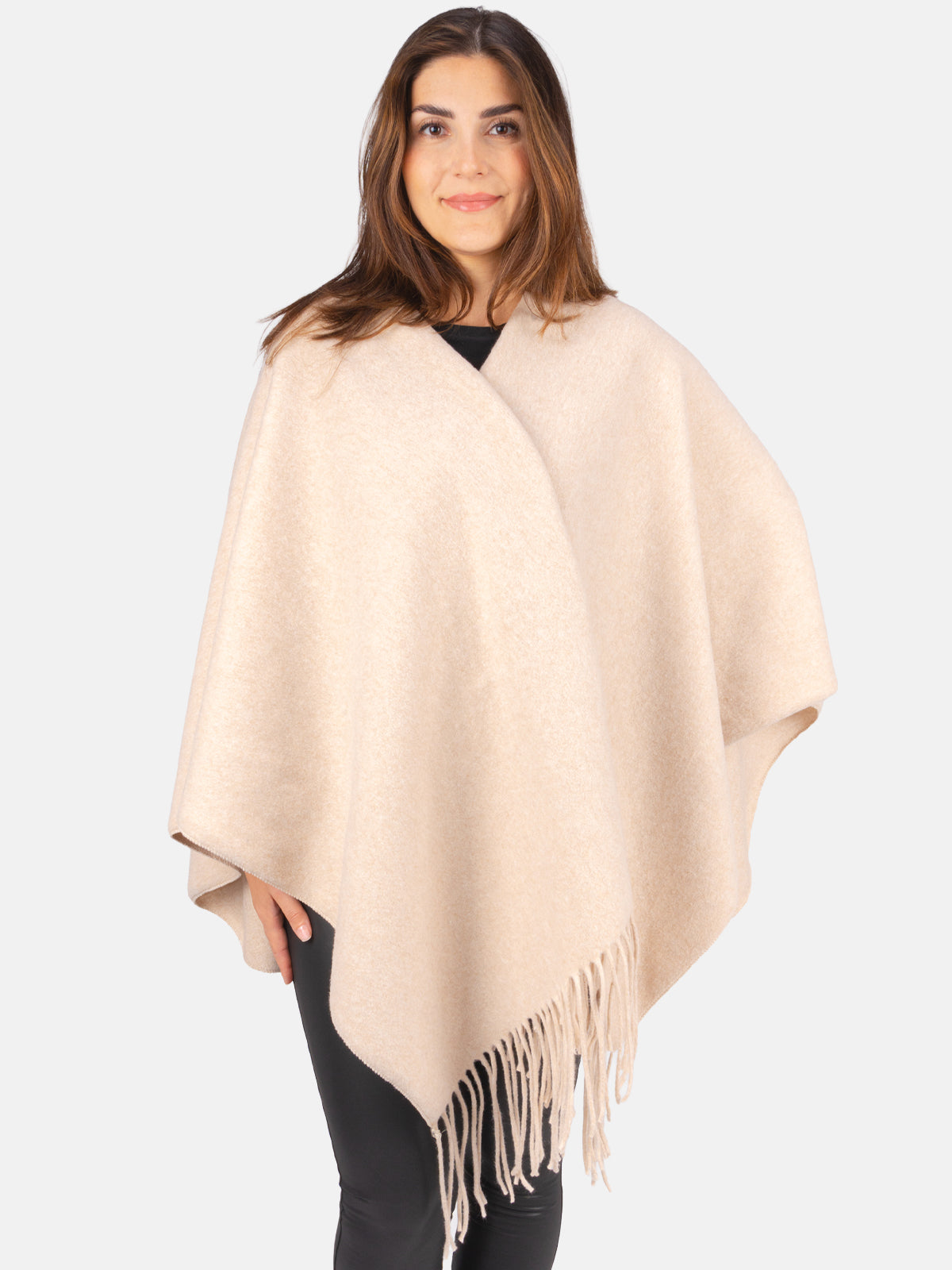 Damen Cape mit Fransen und Bindeschlaufe - Andrea
