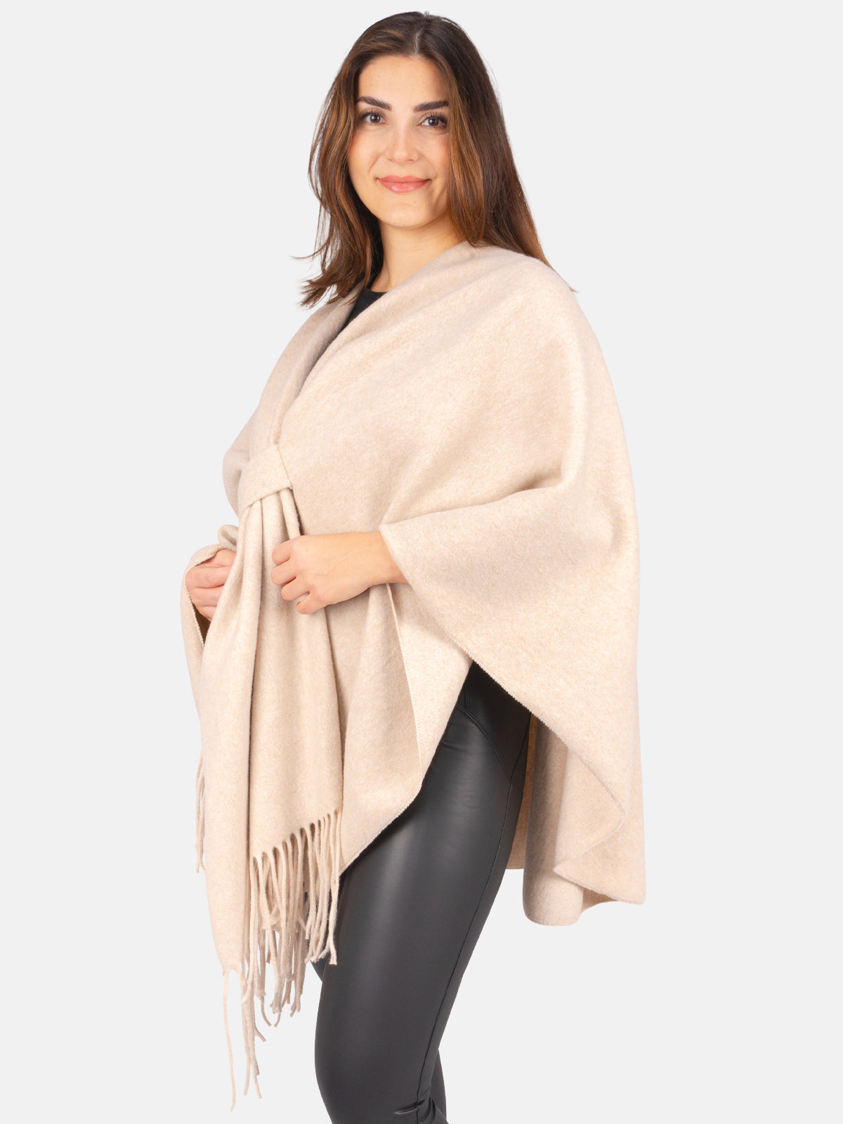 Damen Cape mit Fransen und Bindeschlaufe - Andrea