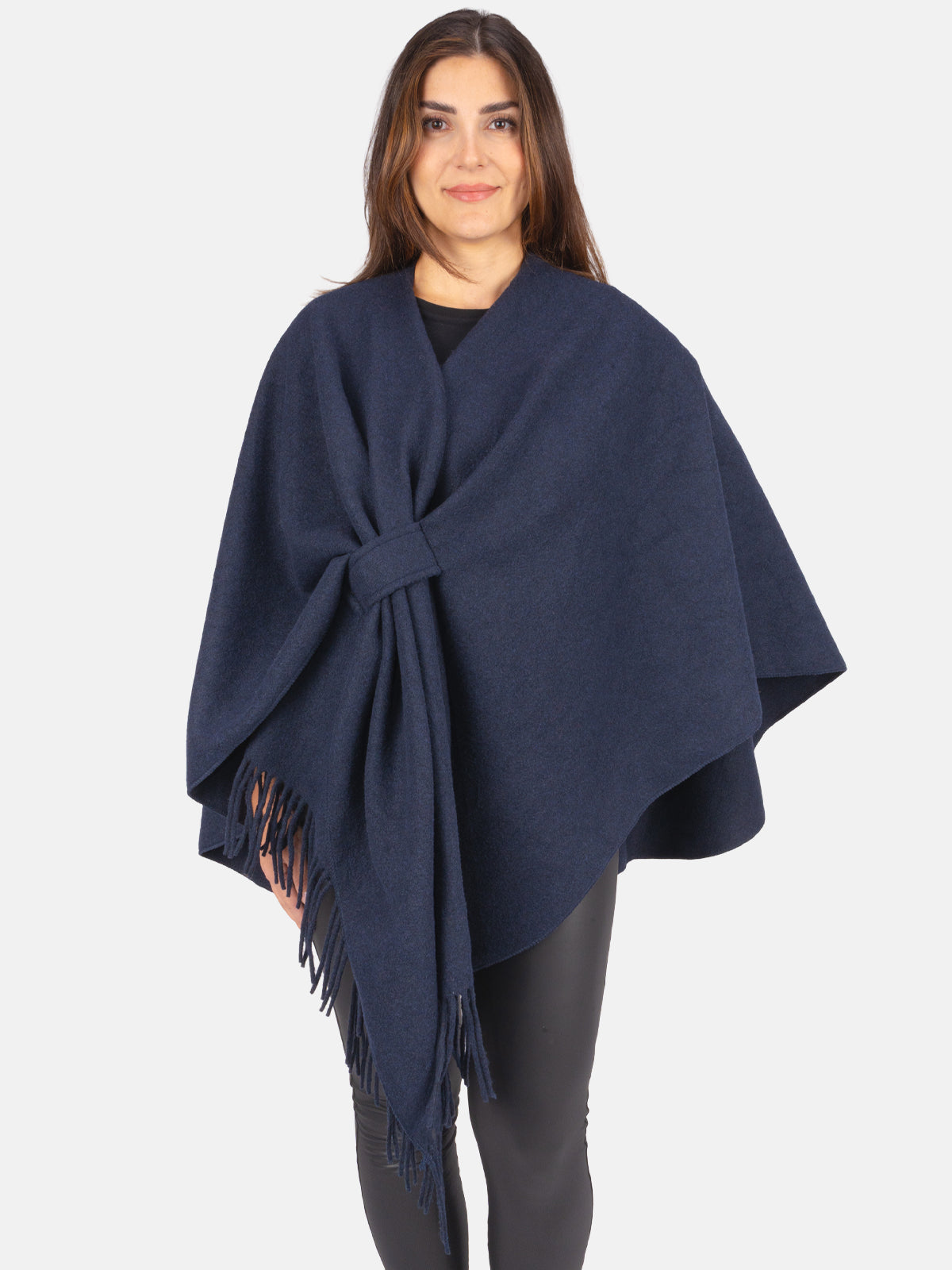 Damen Cape mit Fransen und Bindeschlaufe - Andrea