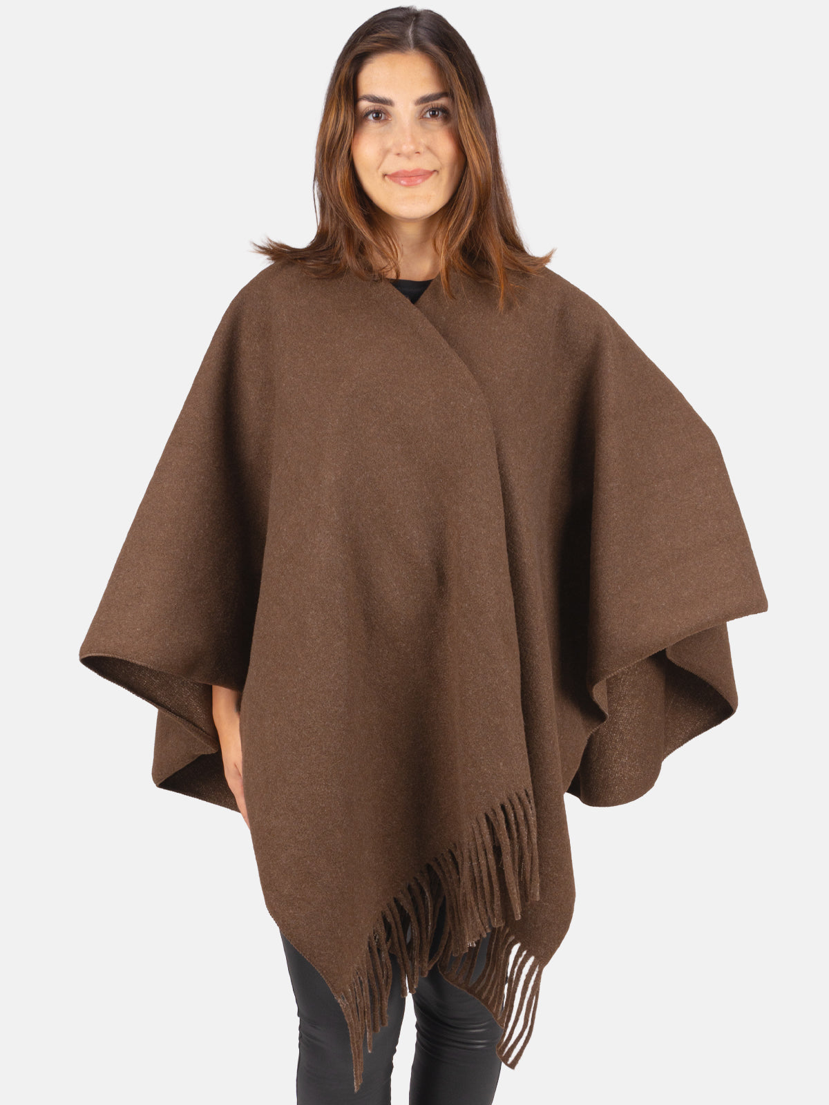 Damen Cape mit Fransen und Bindeschlaufe - Andrea